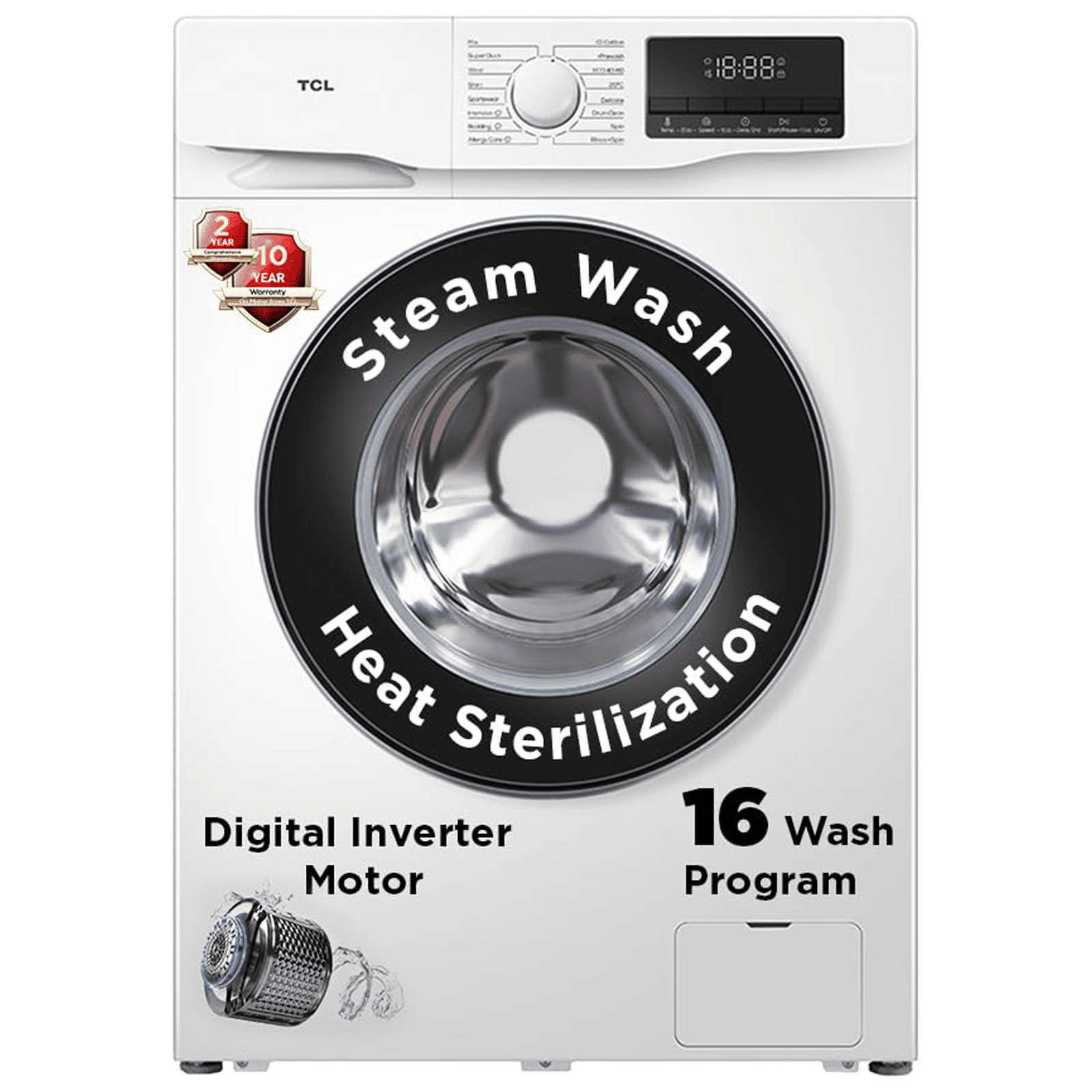 TCL 7.5 kg 5 Star Inverter Fully Automatic Front Load Washing Machine (TWF75-P6S, Honeycomb Drum, White)_1