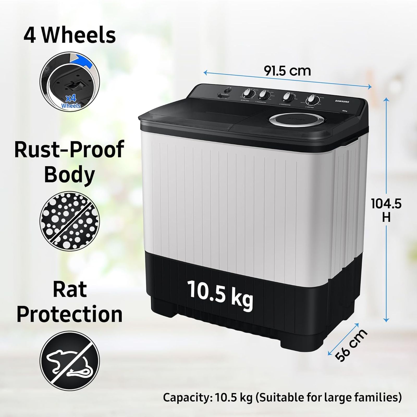 SAMSUNG 10.5 kg 5 Star Semi Automatic Washing Machine with Hexa Storm Pulsator (WT10C4260GG/TL, Light Gray) SAMSUNG 10.5 kg 5 Star Semi Automatic Washing Machine with Hexa Storm Pulsator (WT10C4260GG/TL, Light Gray)_14