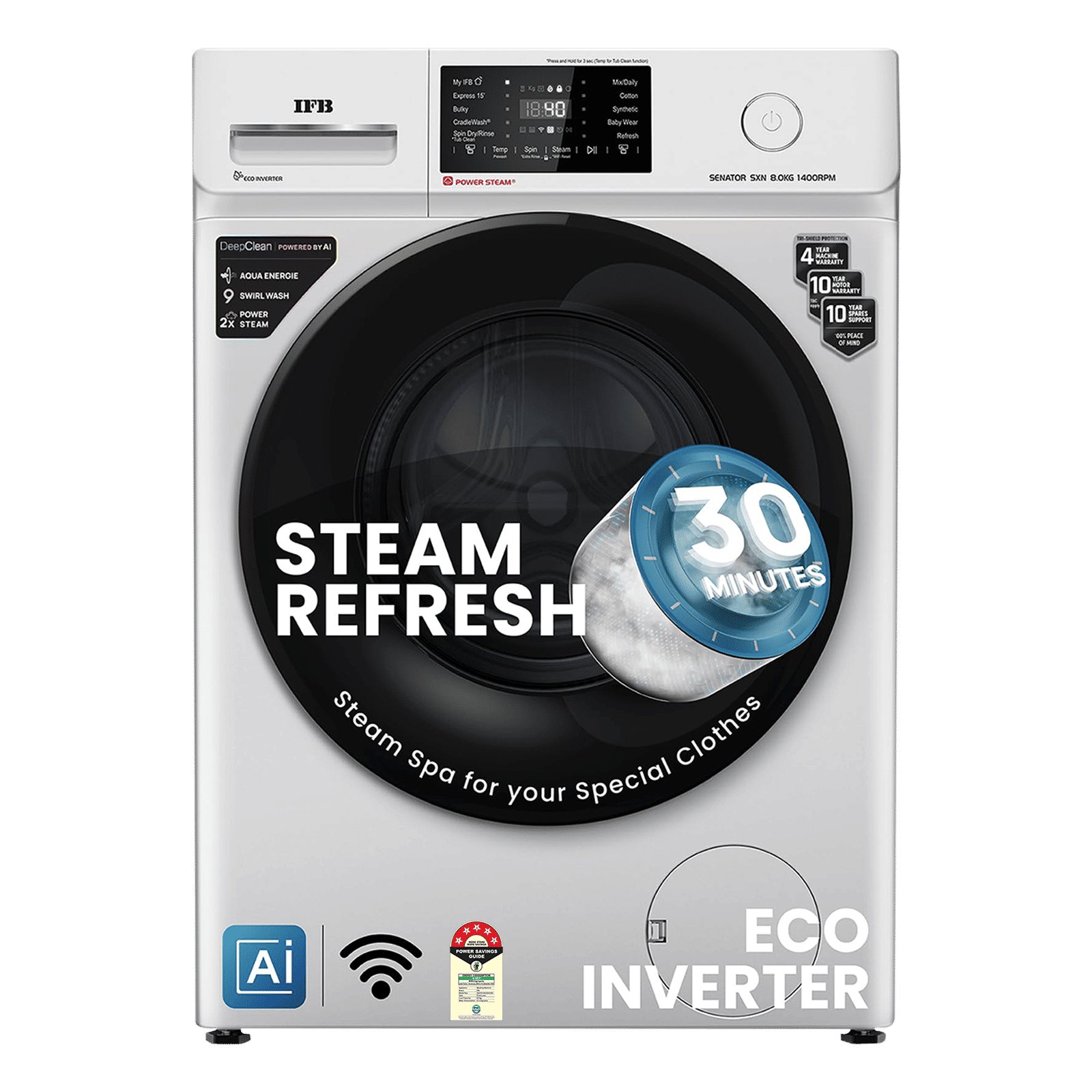 IFB 8 kg 5 Star Wi-Fi Inverter Fully Automatic Front Load Washing Machine (Senator SXN 8014, AI Technology, Rich Silver)_1