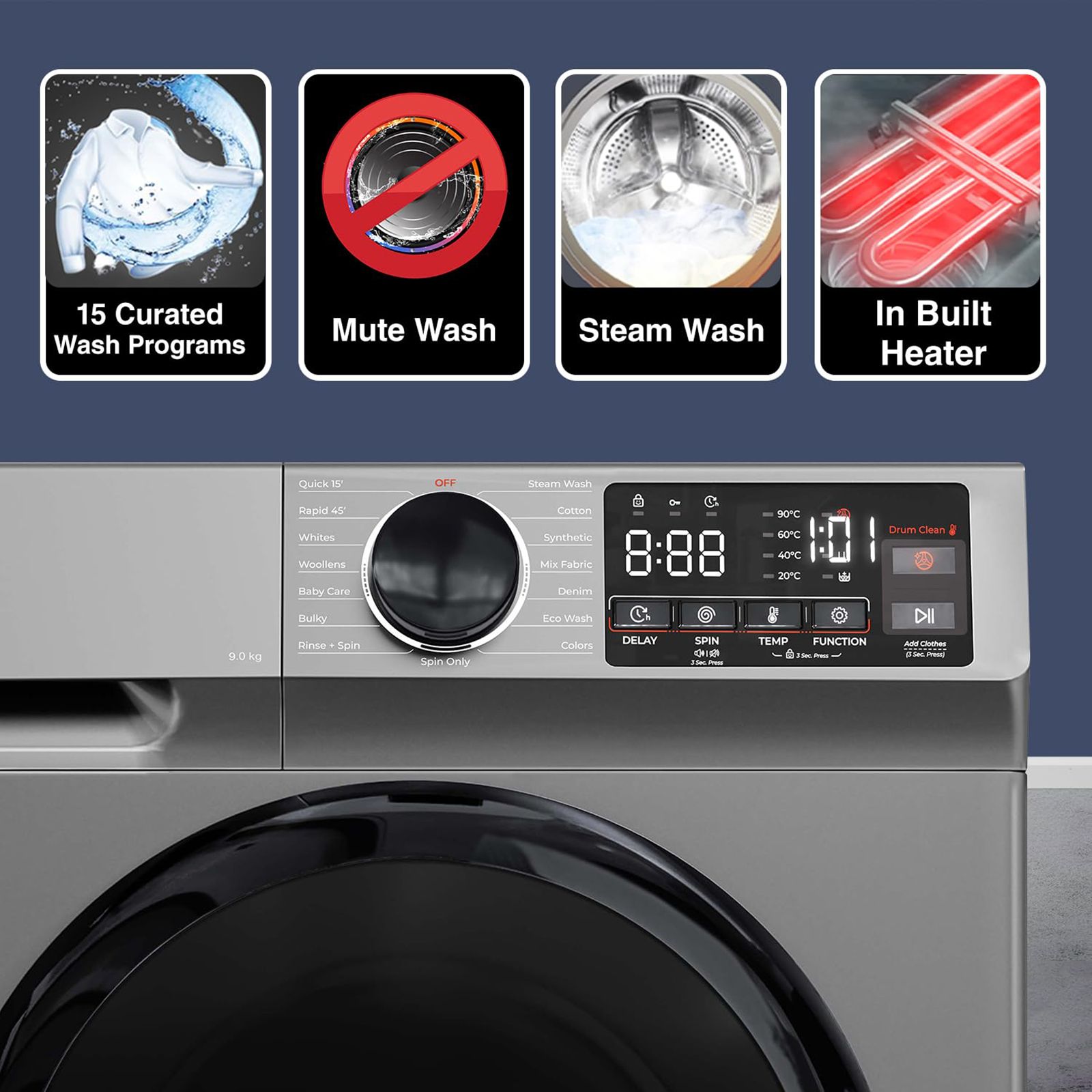 Godrej 9 kg 5 Star Inverter Fully Automatic Front Load Washing Machine (Eon Celesta, WFEON CEL 9014 IEBT SLSR, In-built Heater, Silver Stream) Godrej 9 kg 5 Star Inverter Fully Automatic Front Load Washing Machine (Eon Celesta, WFEON CEL 9014 IEBT SLSR, In-built Heater, Silver Stream)_8