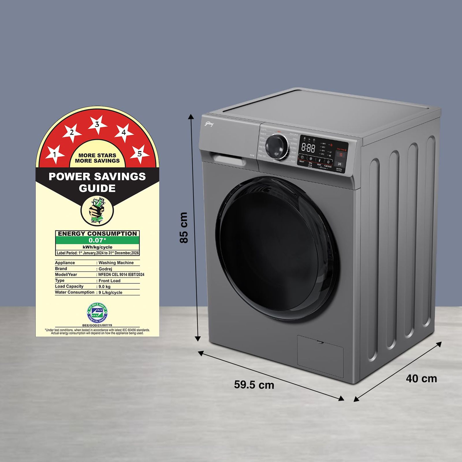 Godrej 9 kg 5 Star Inverter Fully Automatic Front Load Washing Machine (Eon Celesta, WFEON CEL 9014 IEBT SLSR, In-built Heater, Silver Stream) Godrej 9 kg 5 Star Inverter Fully Automatic Front Load Washing Machine (Eon Celesta, WFEON CEL 9014 IEBT SLSR, In-built Heater, Silver Stream)_11