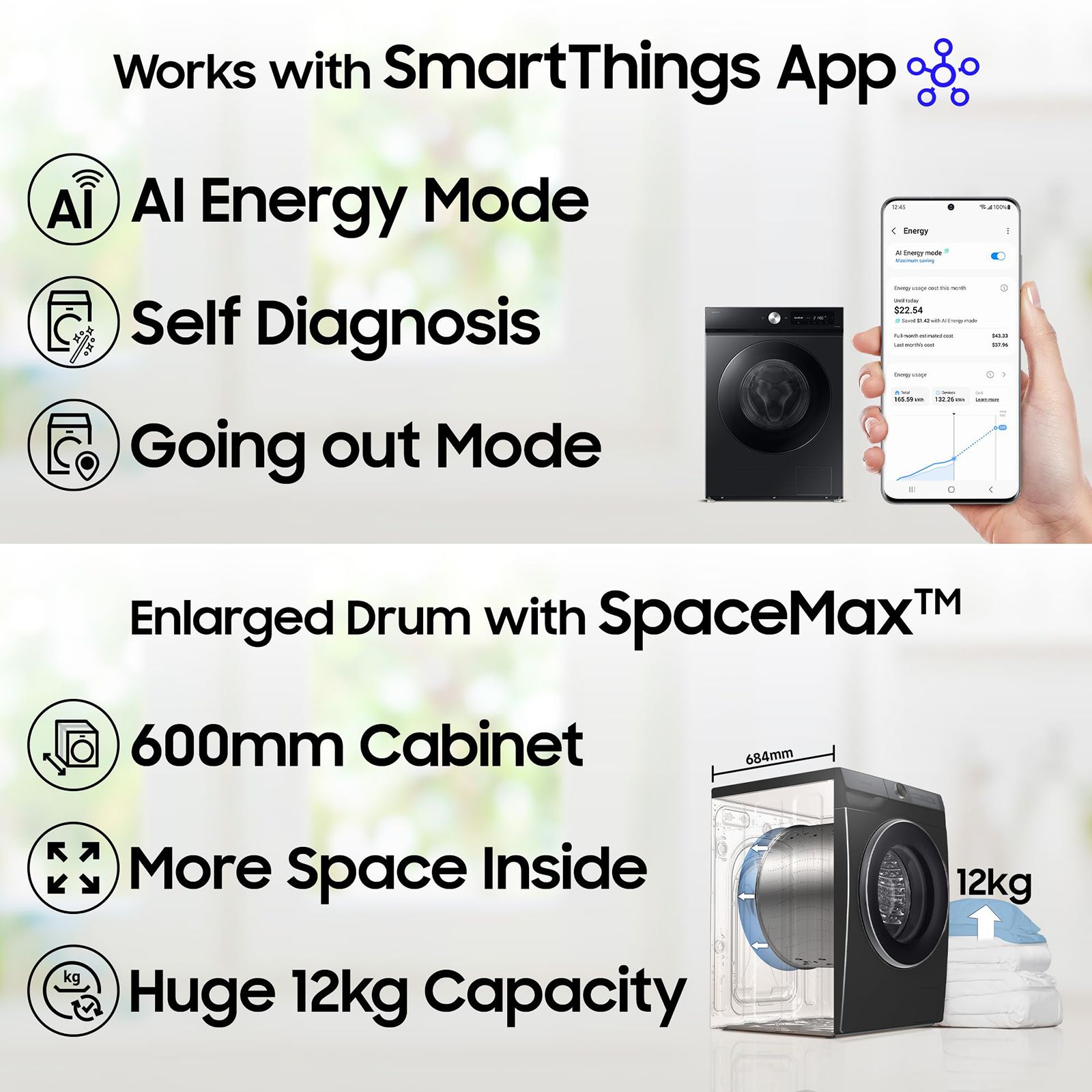SAMSUNG 12 kg 5 Star Wi-Fi Inverter Fully Automatic Front Load Washing Machine (WW12DG6B24ABTL, AI Control, Black) SAMSUNG 12 kg 5 Star Wi-Fi Inverter Fully Automatic Front Load Washing Machine (WW12DG6B24ABTL, AI Control, Black)_12
