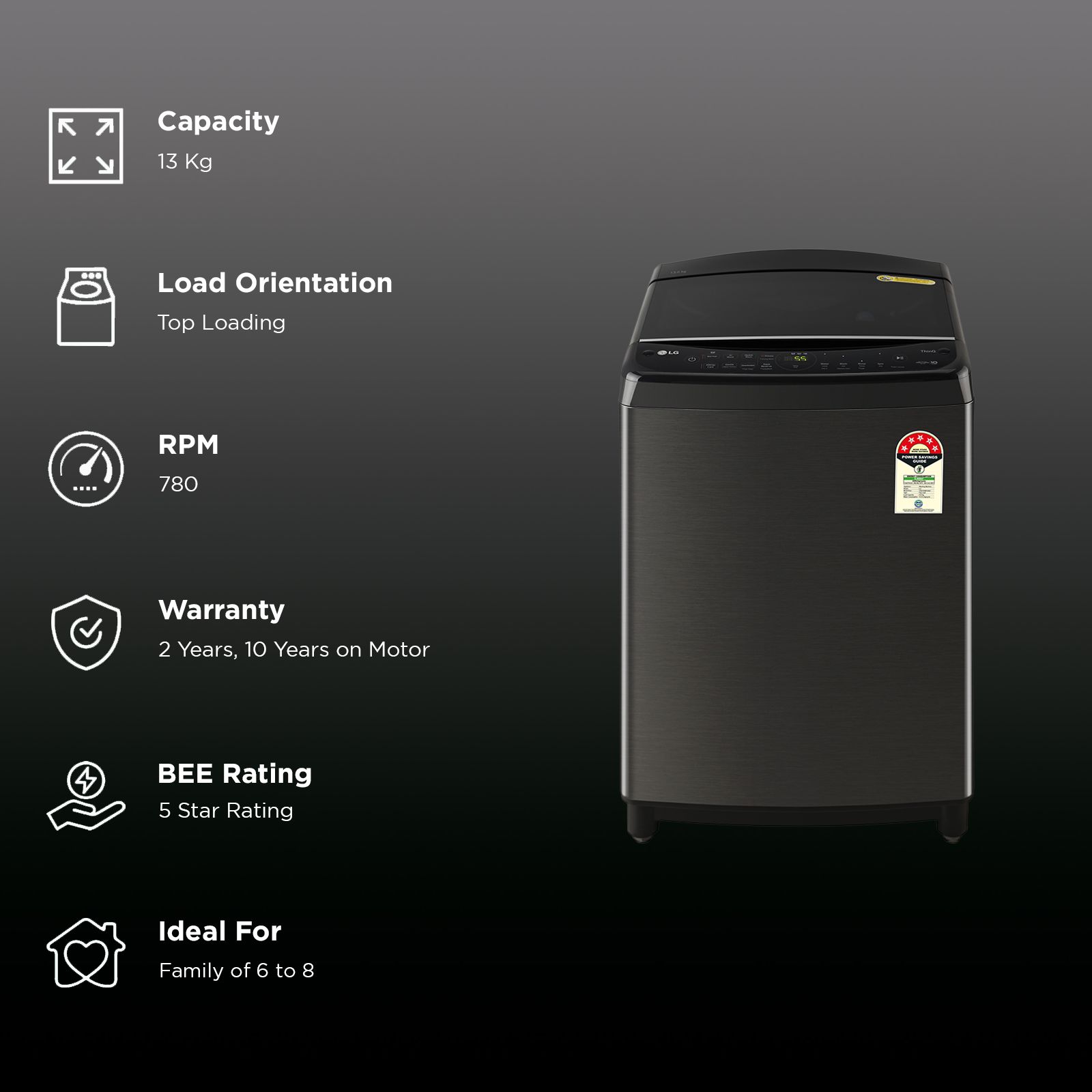 LG 13 kg 5 Star Wi-Fi Fully Automatic Top Load Washing Machine (HEDD, THD13SWP.APBQEIL, AI Direct Drive, Platinum Black) LG 13 kg 5 Star Wi-Fi Fully Automatic Top Load Washing Machine (HEDD, THD13SWP.APBQEIL, AI Direct Drive, Platinum Black)_2