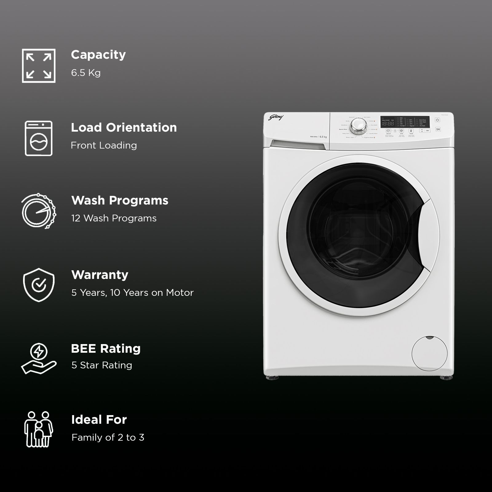 Godrej 6.5 kg 5 Star Fully Automatic Front Load Washing Machine (EON Cresta, 52141601SD00506, 12 Programs, Glacier White) Godrej 6.5 kg 5 Star Fully Automatic Front Load Washing Machine (EON Cresta, 52141601SD00506, 12 Programs, Glacier White)_2