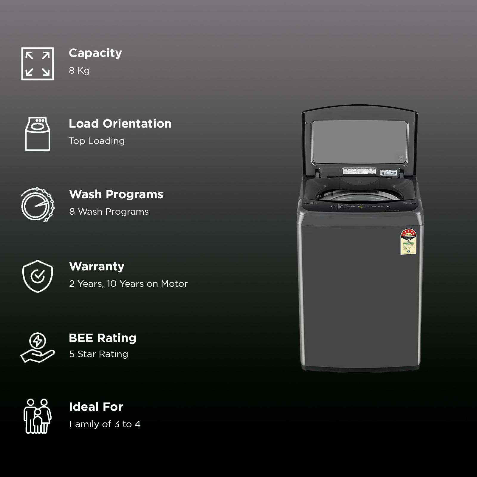 LG 8 kg 5 Star Inverter Fully Automatic Top Load Washing Machine (T80VBMB1Z, Smart Inverter Motor, Middle Black) LG 8 kg 5 Star Inverter Fully Automatic Top Load Washing Machine (T80VBMB1Z, Smart Inverter Motor, Middle Black)_3