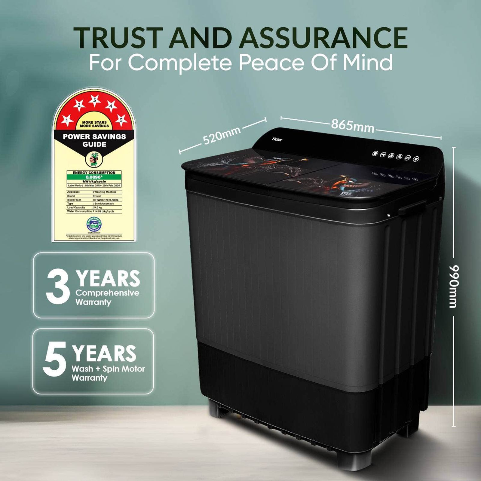 Haier 9 kg Semi Automatic Washing Machine with Softfall Techonology (HTW90-178FL, Black) Haier 9 kg Semi Automatic Washing Machine with Softfall Techonology (HTW90-178FL, Black)_18