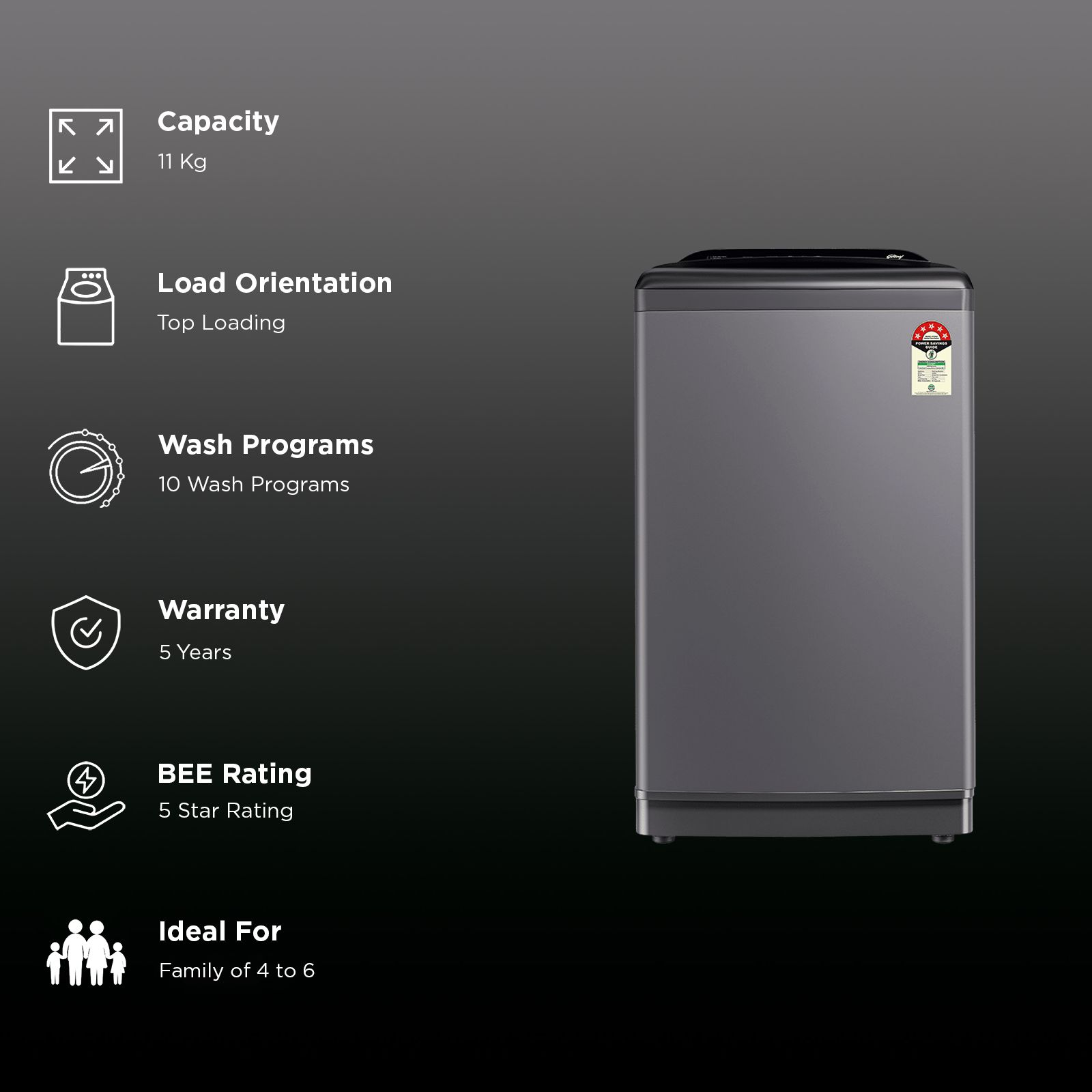 Godrej 11 kg 5 Star Fully Automatic Top Load Washing Machine (Hydris, 52141601SD00512, In-built Heater, Glacial Grey) Godrej 11 kg 5 Star Fully Automatic Top Load Washing Machine (Hydris, 52141601SD00512, In-built Heater, Glacial Grey)_3