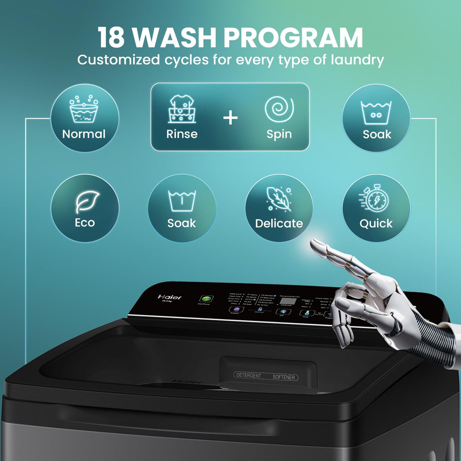 Haier 10.5 kg 5 Star Fully Automatic Top Load Washing Machine (Heater 688, HWM105-H688BK, In Built Heater, Black) Haier 10.5 kg 5 Star Fully Automatic Top Load Washing Machine (Heater 688, HWM105-H688BK, In Built Heater, Black)_13