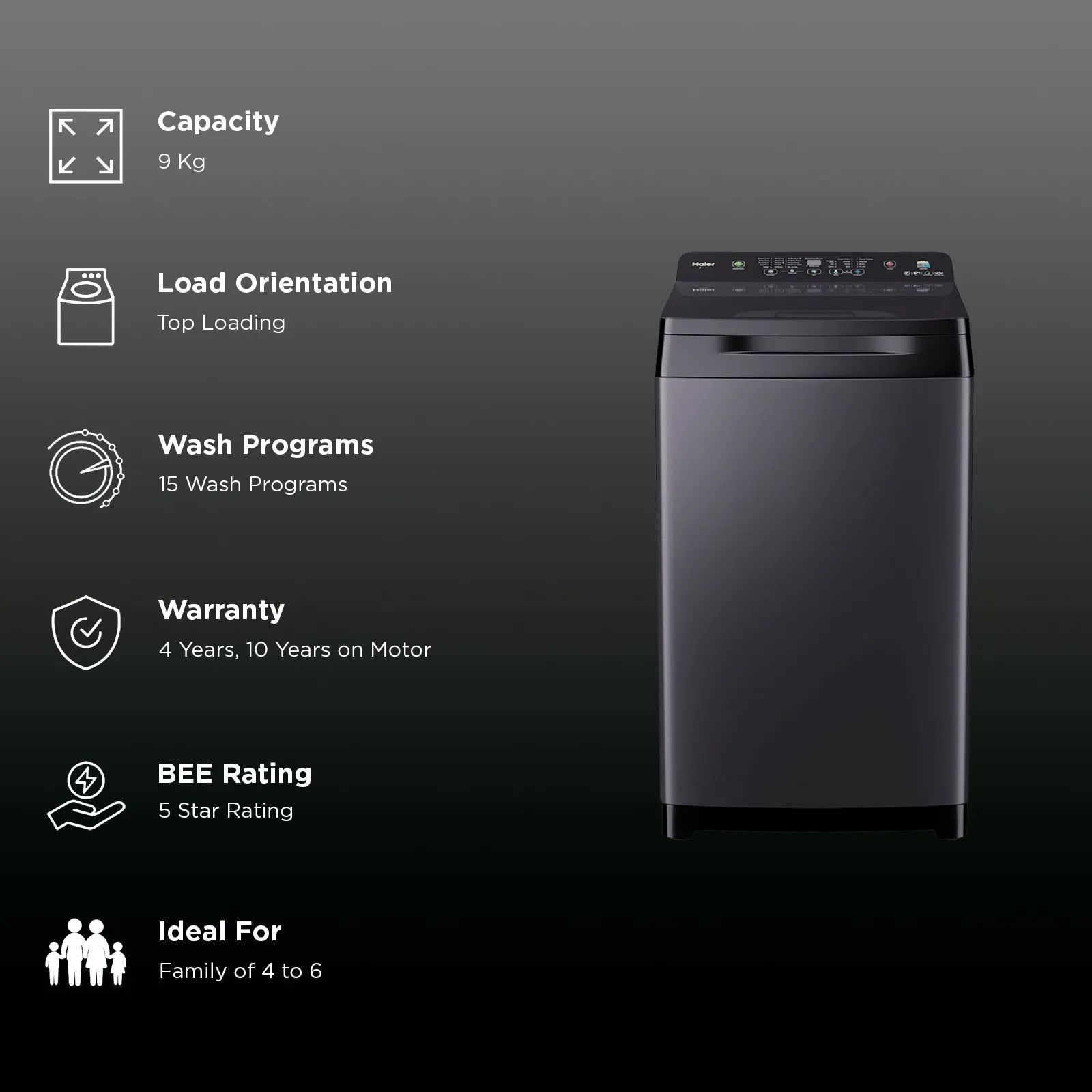 Haier 9 kg 5 Star Fully Automatic Top Load Washing Machine (Heater 688, HWM90-H688BK, In-built Heater, Dark jade) Haier 9 kg 5 Star Fully Automatic Top Load Washing Machine (Heater 688, HWM90-H688BK, In-built Heater, Dark jade)_3