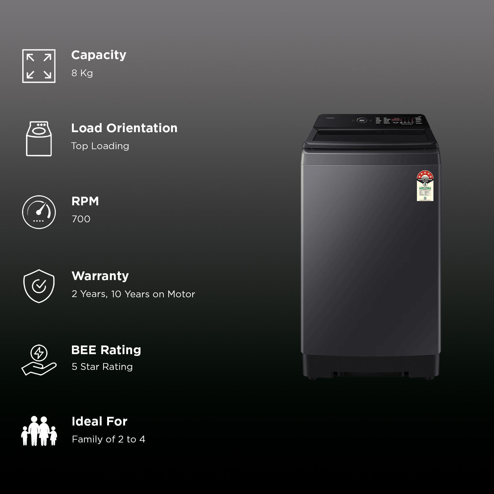 SAMSUNG 8 kg 5 Star Wi-Fi Inverter Fully Automatic Top Load Washing Machine (WA80F08S2CTL, AI VRT+ Technology, Deep Charcoal)_3