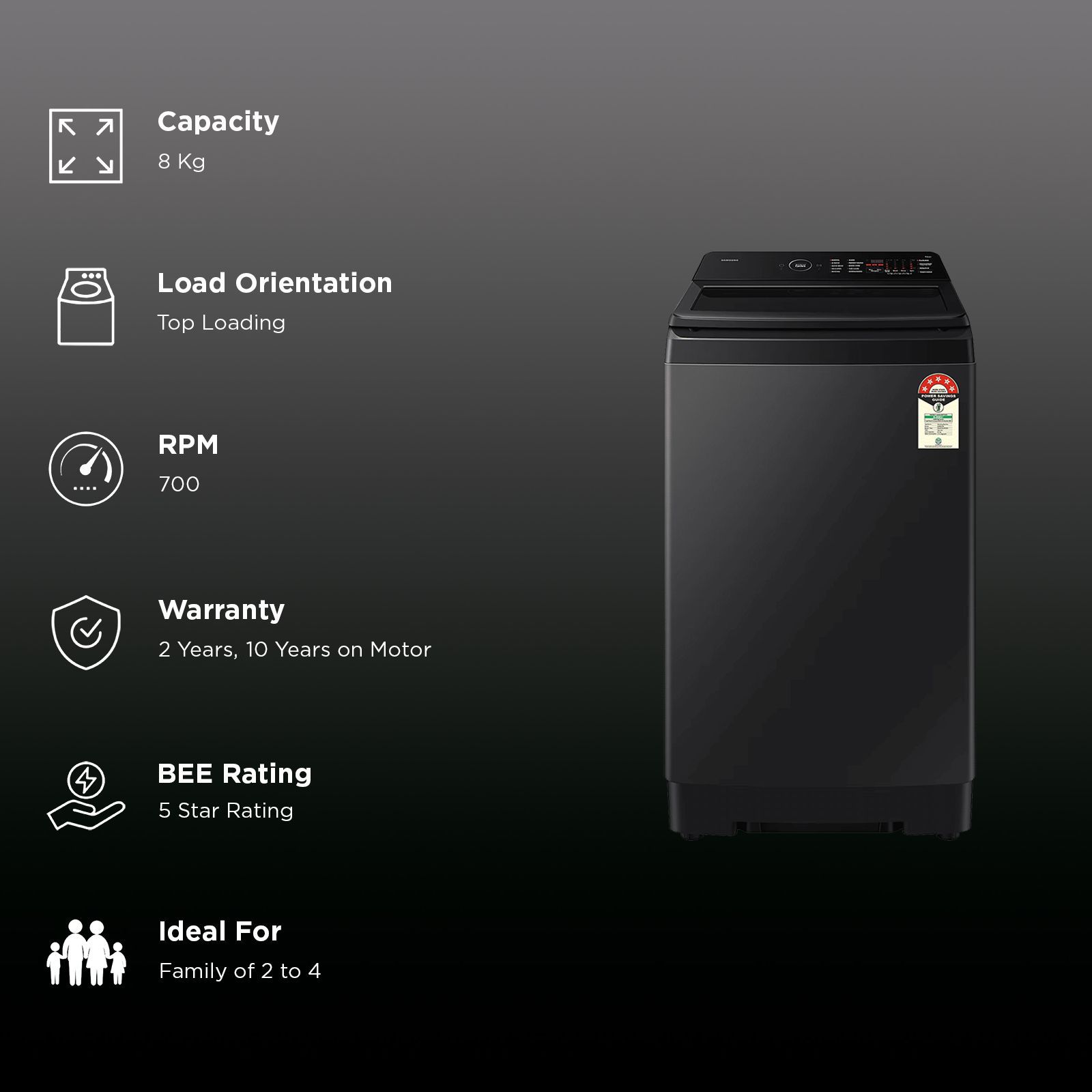 SAMSUNG 8 kg 5 Star Wi-Fi Inverter Fully Automatic Top Load Washing Machine (WA80F08H2BTL, AI VRT+ Technology, Black Caviar) SAMSUNG 8 kg 5 Star Wi-Fi Inverter Fully Automatic Top Load Washing Machine (WA80F08H2BTL, AI VRT+ Technology, Black Caviar)_3