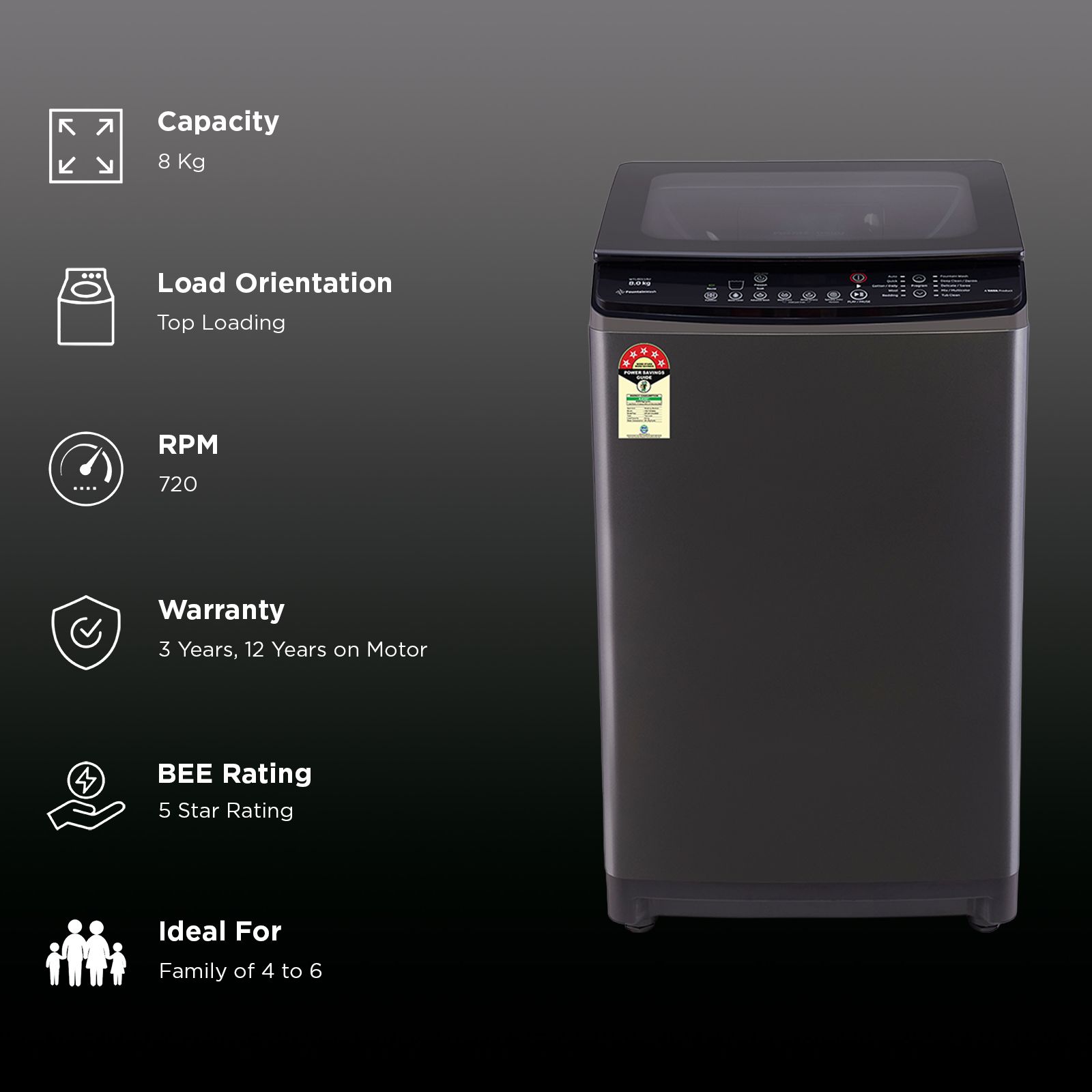 VOLTAS beko 8 Kg 5 Star Fully Automatic Top Load Washing Machine (WTL8011AU, Aqua Wave Drum, Grey) VOLTAS beko 8 Kg 5 Star Fully Automatic Top Load Washing Machine (WTL8011AU, Aqua Wave Drum, Grey)_3