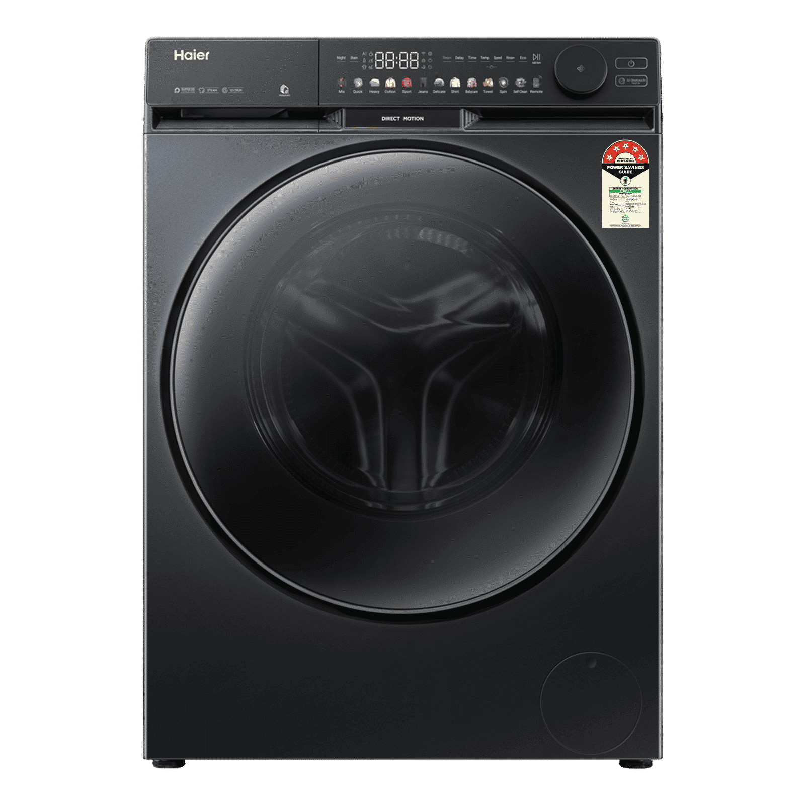 Haier 12 kg 5 Star Wi-Fi Inverter Fully Automatic Front Load Washing Machine (F9, HW120-DM14F9BKU1, Direct Motion Motor, Black) Haier 12 kg 5 Star Wi-Fi Inverter Fully Automatic Front Load Washing Machine (F9, HW120-DM14F9BKU1, Direct Motion Motor, Black)_1