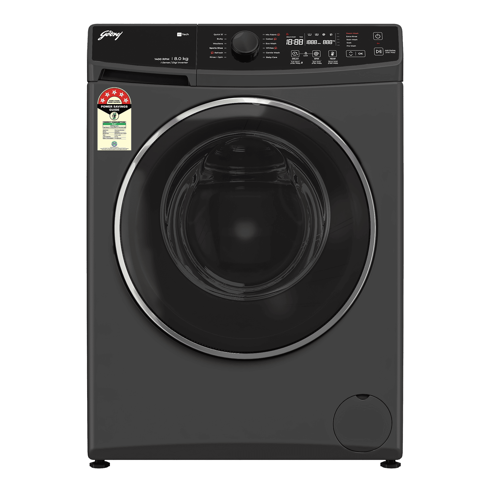 Godrej 8 kg 5 Star Fully Automatic Front Load Washing Machine (Regalis, Zero Pressure Technology, Metallic Black) Godrej 8 kg 5 Star Fully Automatic Front Load Washing Machine (Regalis, Zero Pressure Technology, Metallic Black)_1