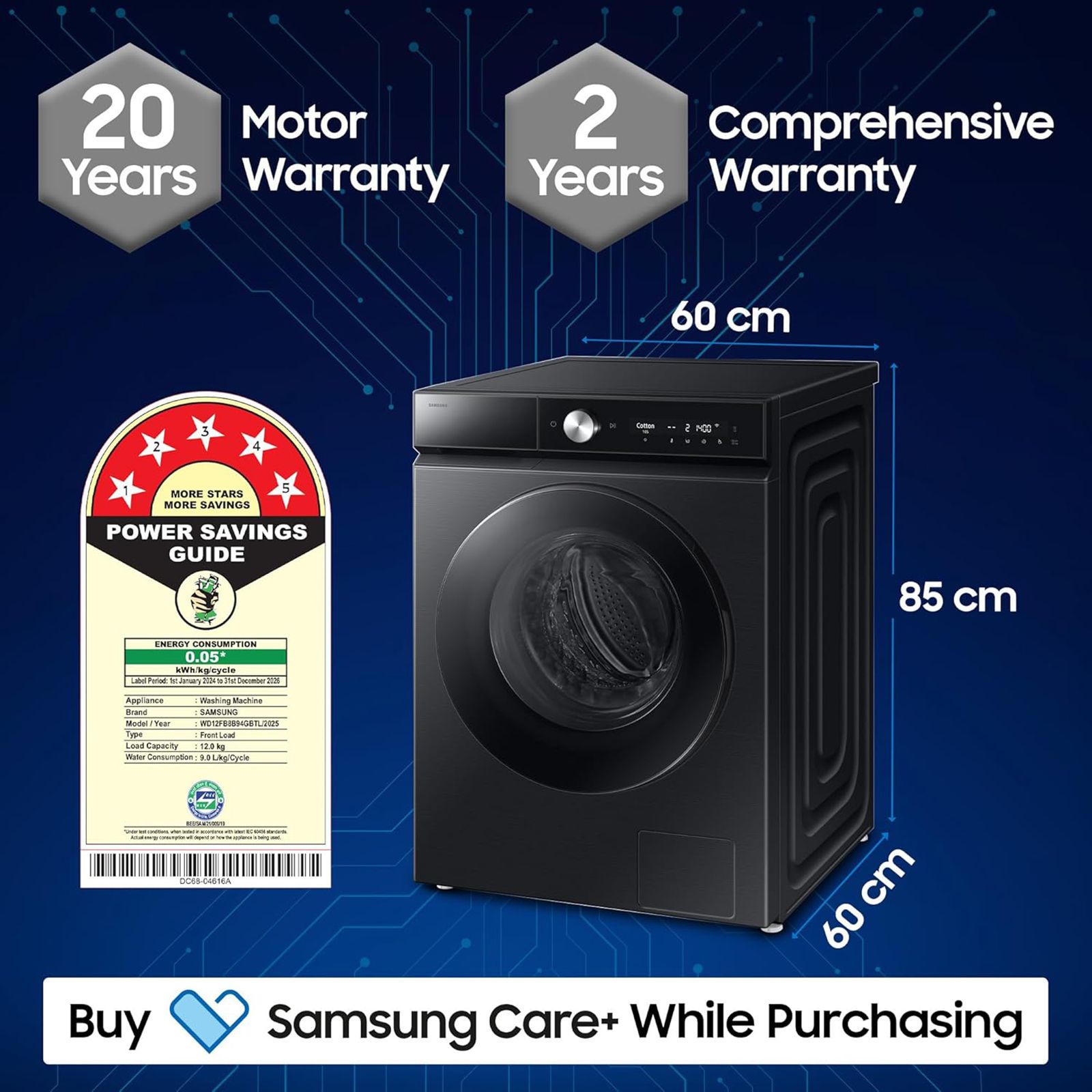 SAMSUNG 12/7 kg 5 Star Wi-Fi Inverter Fully Automatic Front Load Washer Dryer (8 Series, WD12FB8B94GBTL, AI Control Display, Black)_14