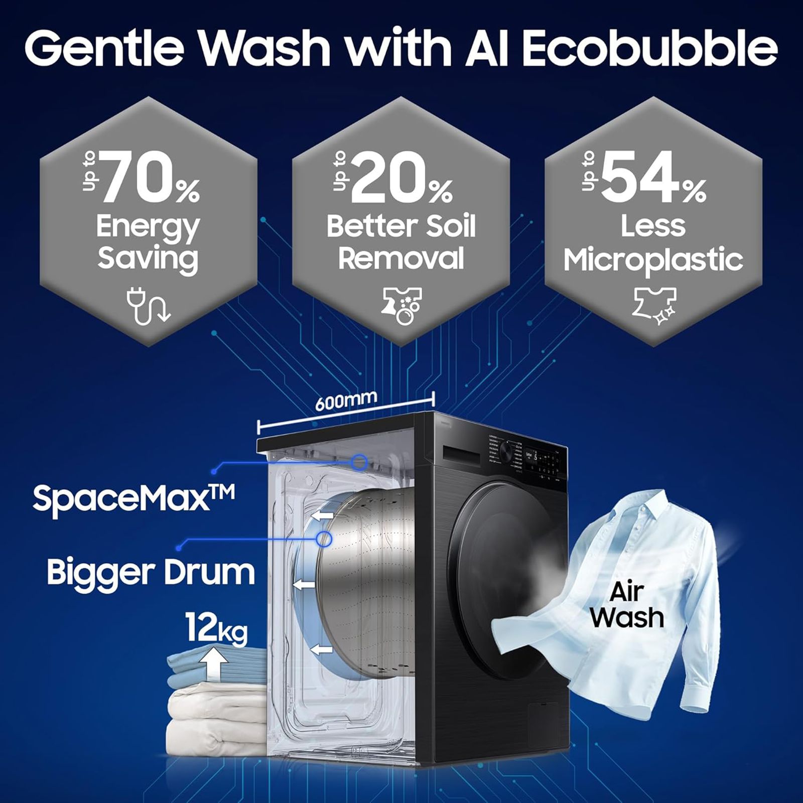 SAMSUNG 12/7 kg 5 Star Wi-Fi Inverter Fully Automatic Front Load Washer Dryer (5 Series, WD12FG5B34BBTL, Hygiene Steam, Black) SAMSUNG 12/7 kg 5 Star Wi-Fi Inverter Fully Automatic Front Load Washer Dryer (5 Series, WD12FG5B34BBTL, Hygiene Steam, Black)_12