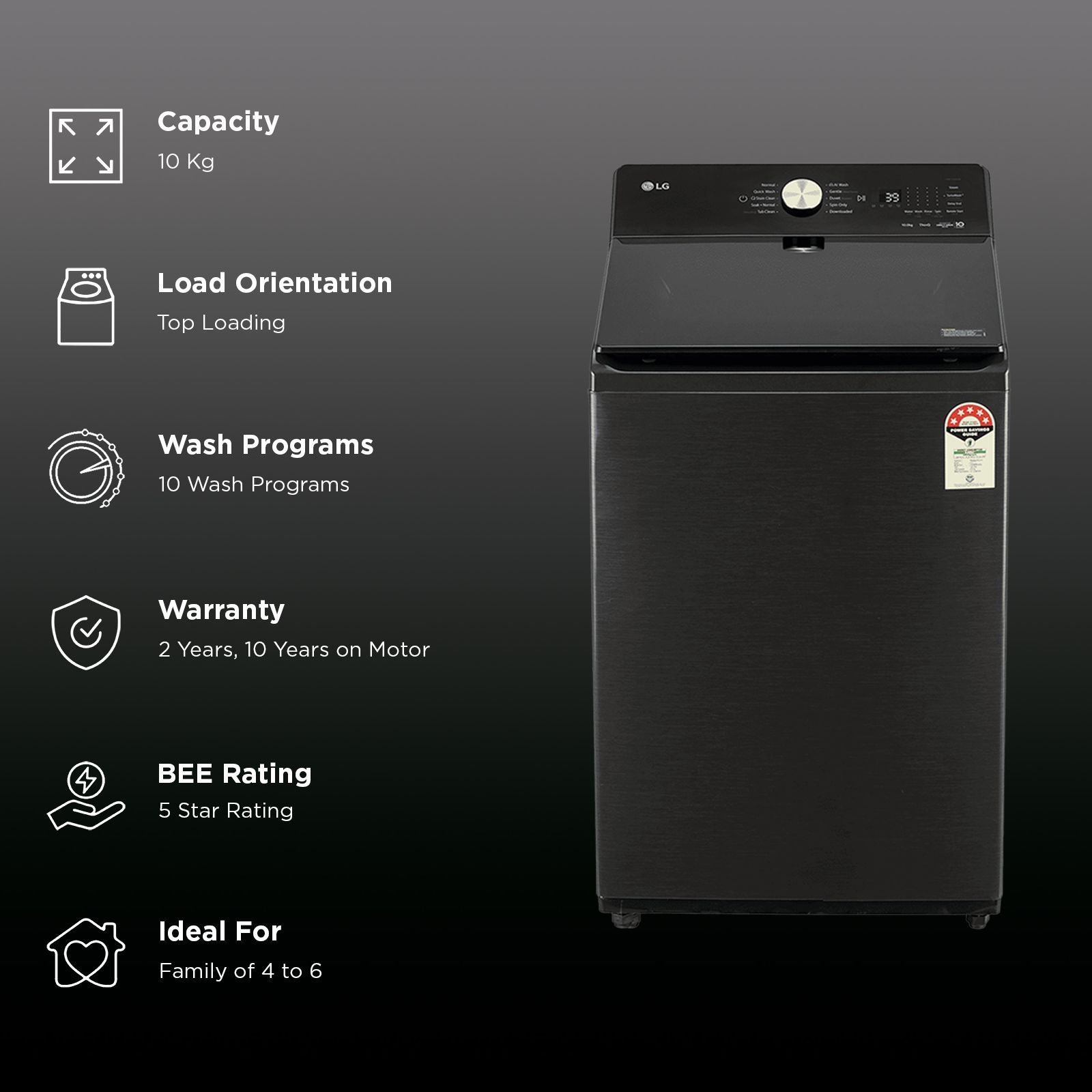 LG 10 kg 5 Star Wi-Fi Inverter Fully Automatic Top Load Washing Machine (TX Series, TX510SWP.APBQEIL, AI Direct Drive, Platinum Black) LG 10 kg 5 Star Wi-Fi Inverter Fully Automatic Top Load Washing Machine (TX Series, TX510SWP.APBQEIL, AI Direct Drive, Platinum Black)_2