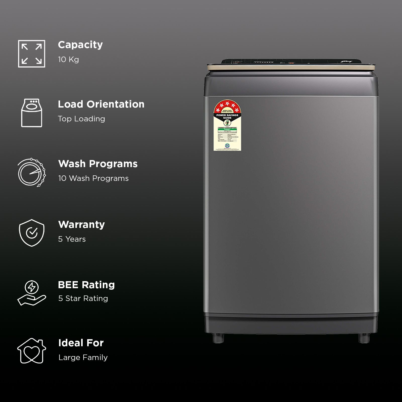 Godrej 10 kg 5 Star Fully Automatic Top Load Washing Machine (Rhine, 52141601SD00582, In-built Heater, Glacial Grey) Godrej 10 kg 5 Star Fully Automatic Top Load Washing Machine (Rhine, 52141601SD00582, In-built Heater, Glacial Grey)_2