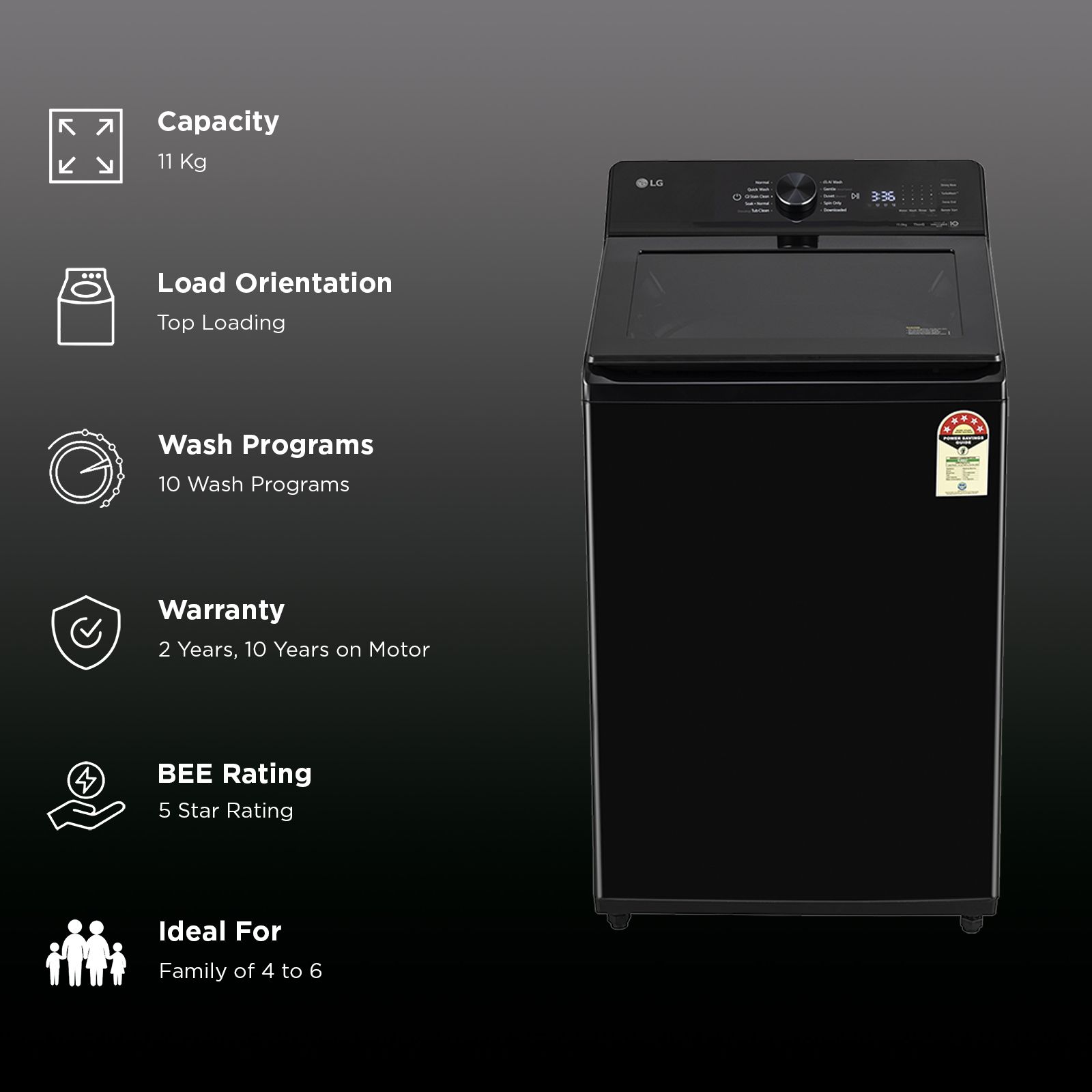 LG 11 kg 5 Star Wi-Fi Inverter Fully Automatic Top Load Washing Machine ( TX Series, TX511SWO, 6 Motion Direct Drive, Onyx Black)_2