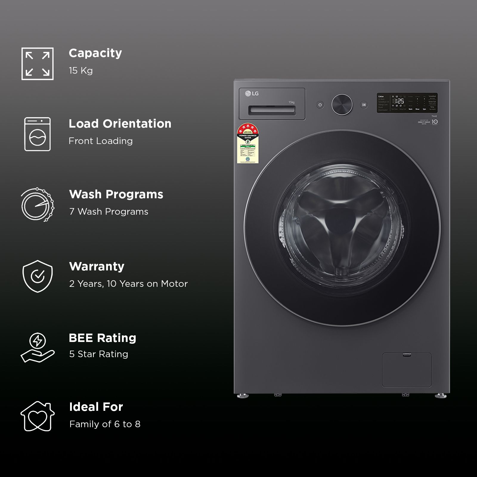 LG 15 kg 5 Star Wi-Fi Inverter Fully Automatic Front Load Washing Machine (VX Series, FX62515B9E, AI Direct Drive, Essence Graphite)_2