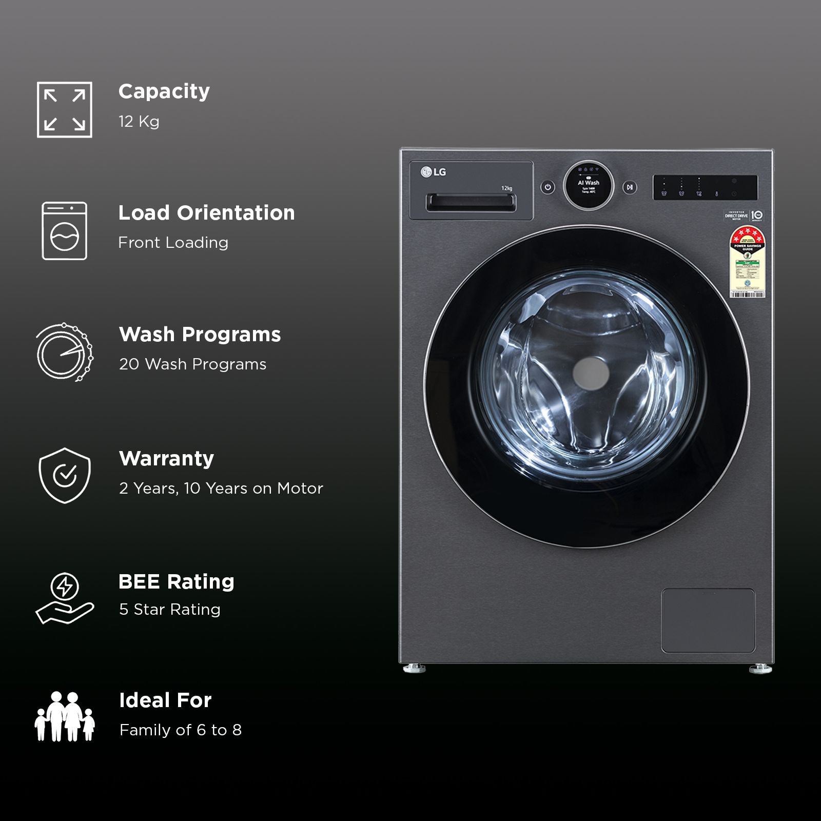 LG 12 kg 5 Star Wi-Fi Inverter Fully Automatic Front Load Washing Machine (VX Series, FX1412A9K, AI Direct Drive 2.0, Essence Black) LG 12 kg 5 Star Wi-Fi Inverter Fully Automatic Front Load Washing Machine (VX Series, FX1412A9K, AI Direct Drive 2.0, Essence Black)_2