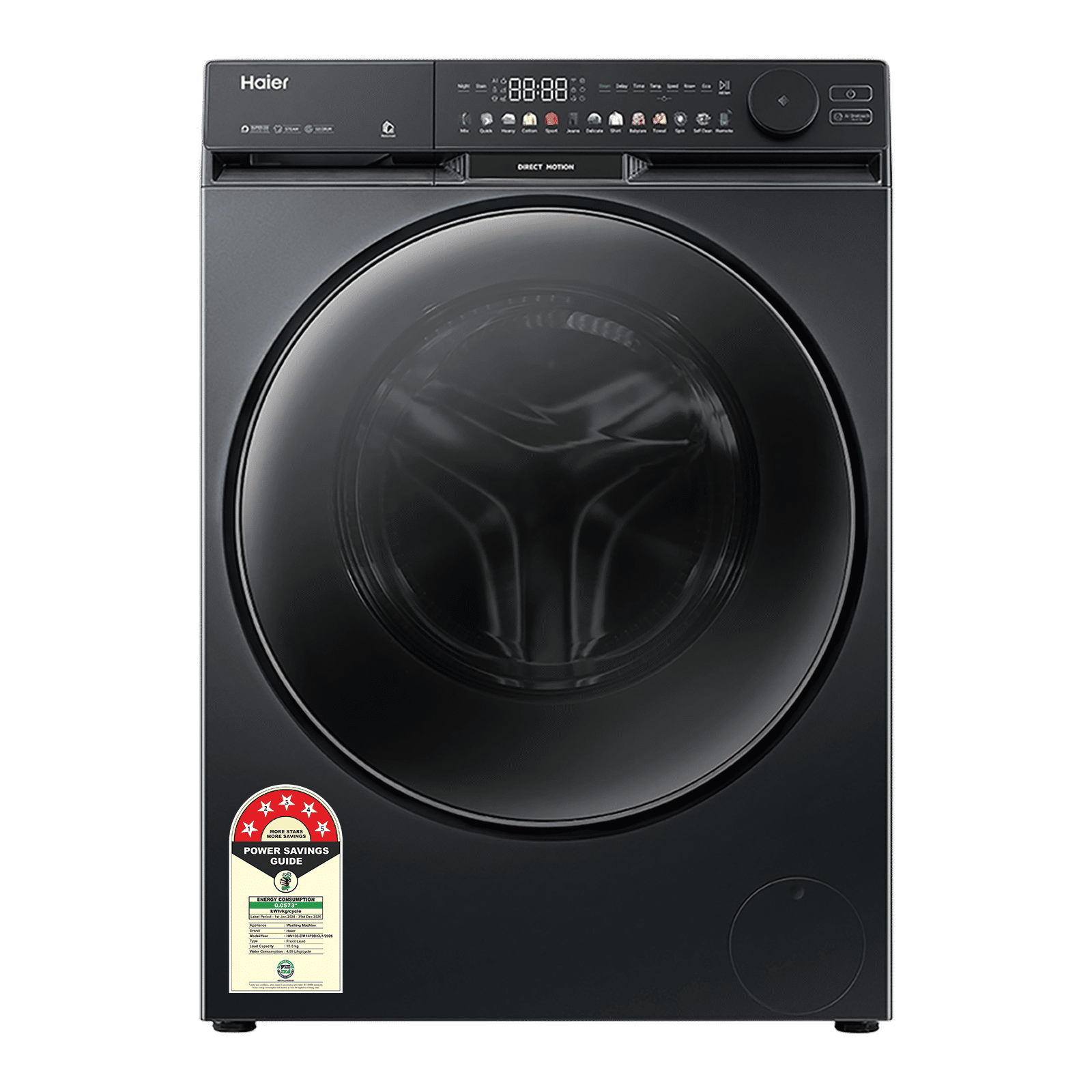 Haier 10 kg 5 Star Wi-Fi Fully Automatic Front Load Washing Machine (F9B, HW100-DM14F9BKU1, Direct Motion Motor, Black) Haier 10 kg 5 Star Wi-Fi Fully Automatic Front Load Washing Machine (F9B, HW100-DM14F9BKU1, Direct Motion Motor, Black)_1