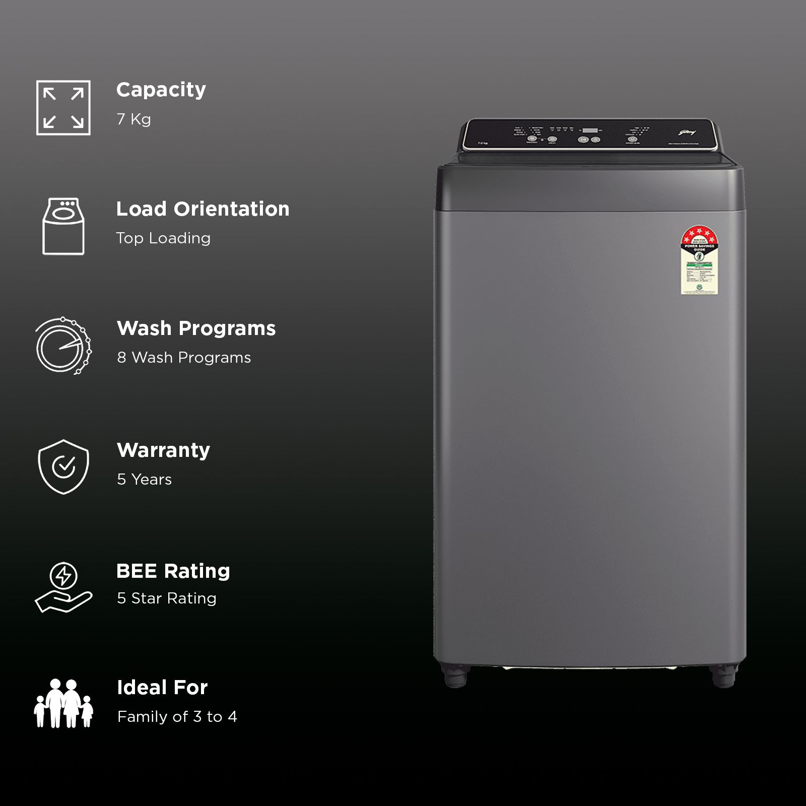Godrej 7 kg 5 Star Fully Automatic Top Load Washing Machine (Valor, 52141601SD00553, Zero Pressure Technology, Matt Black)_2