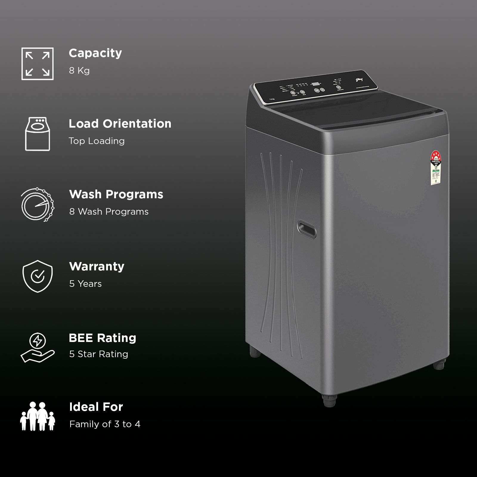 Godrej 8 kg 5 Star Fully Automatic Top Load Washing Machine (Valor, 52141601SD00603, Zero Pressure Technology, Matt Black) Godrej 8 kg 5 Star Fully Automatic Top Load Washing Machine (Valor, 52141601SD00603, Zero Pressure Technology, Matt Black)_2