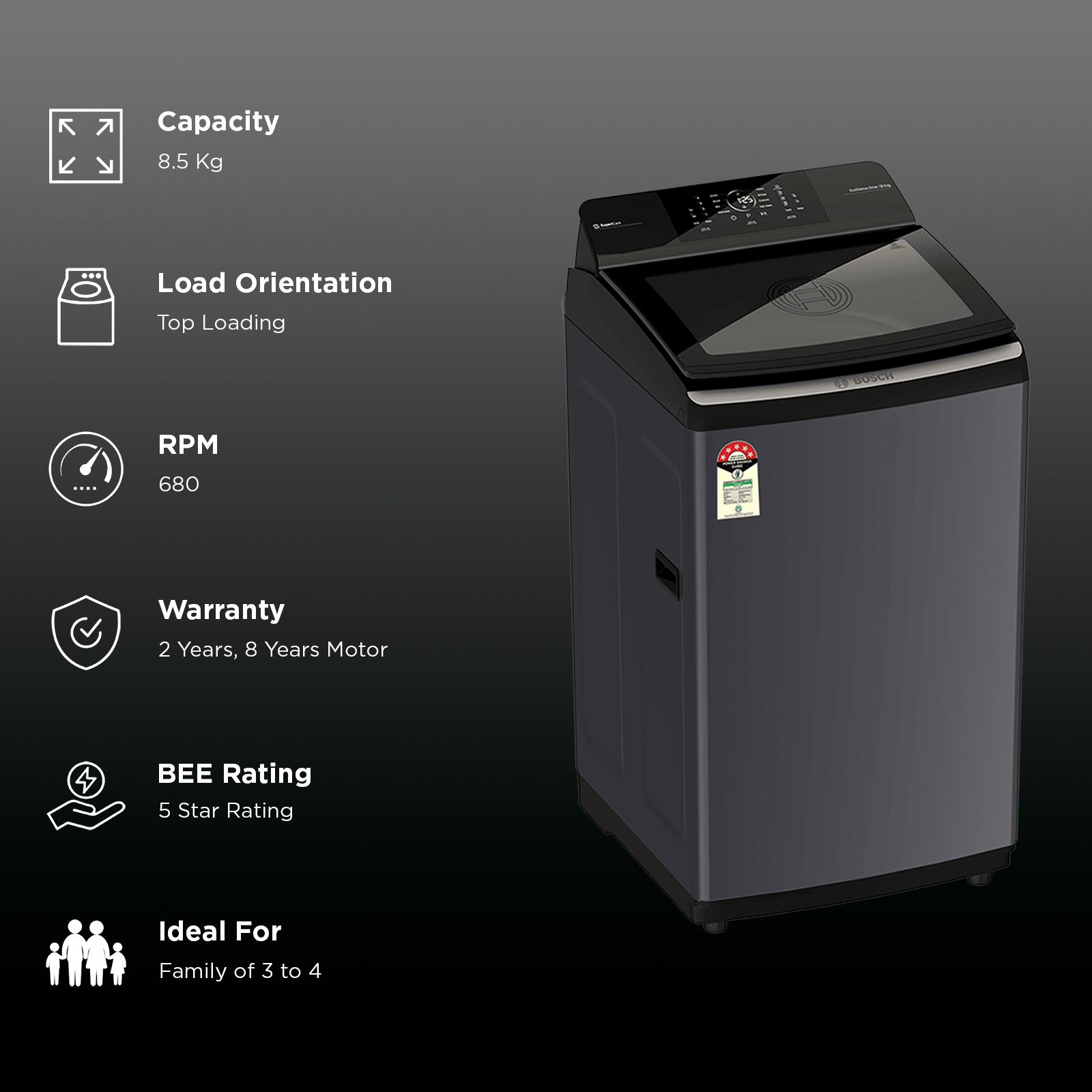 BOSCH 8.5 kg 5 Star Fully Automatic Top Load Washing Machine (Series 2, WOE850B7IN, EcoSilence Drive, Dark Lake) BOSCH 8.5 kg 5 Star Fully Automatic Top Load Washing Machine (Series 2, WOE850B7IN, EcoSilence Drive, Dark Lake)_2