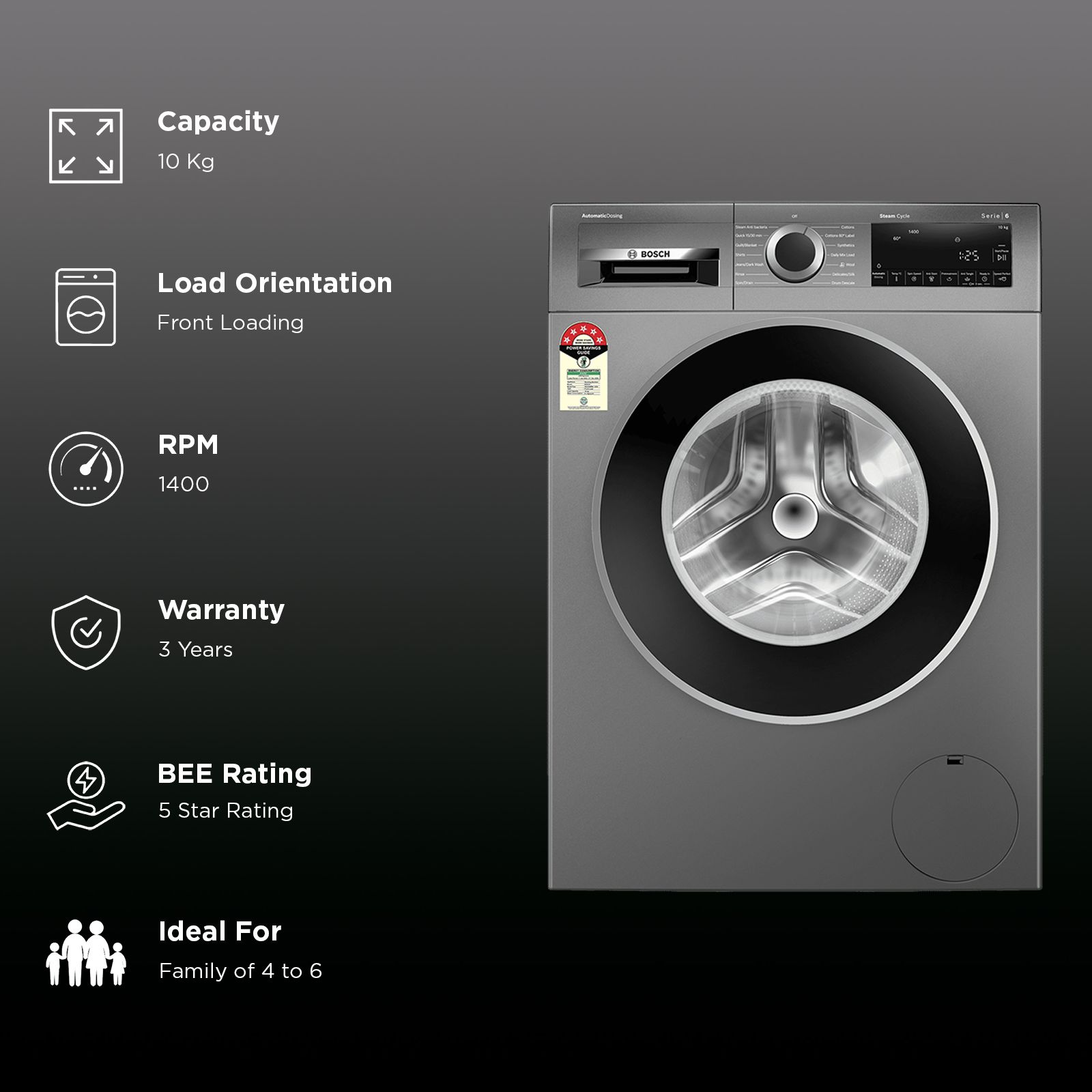BOSCH 10 kg 5 Star Fully Automatic Front Load Washing Machine (Series 6, WGA254IRIN, EcoSilence Drive, Cast Iron Grey) BOSCH 10 kg 5 Star Fully Automatic Front Load Washing Machine (Series 6, WGA254IRIN, EcoSilence Drive, Cast Iron Grey)_2