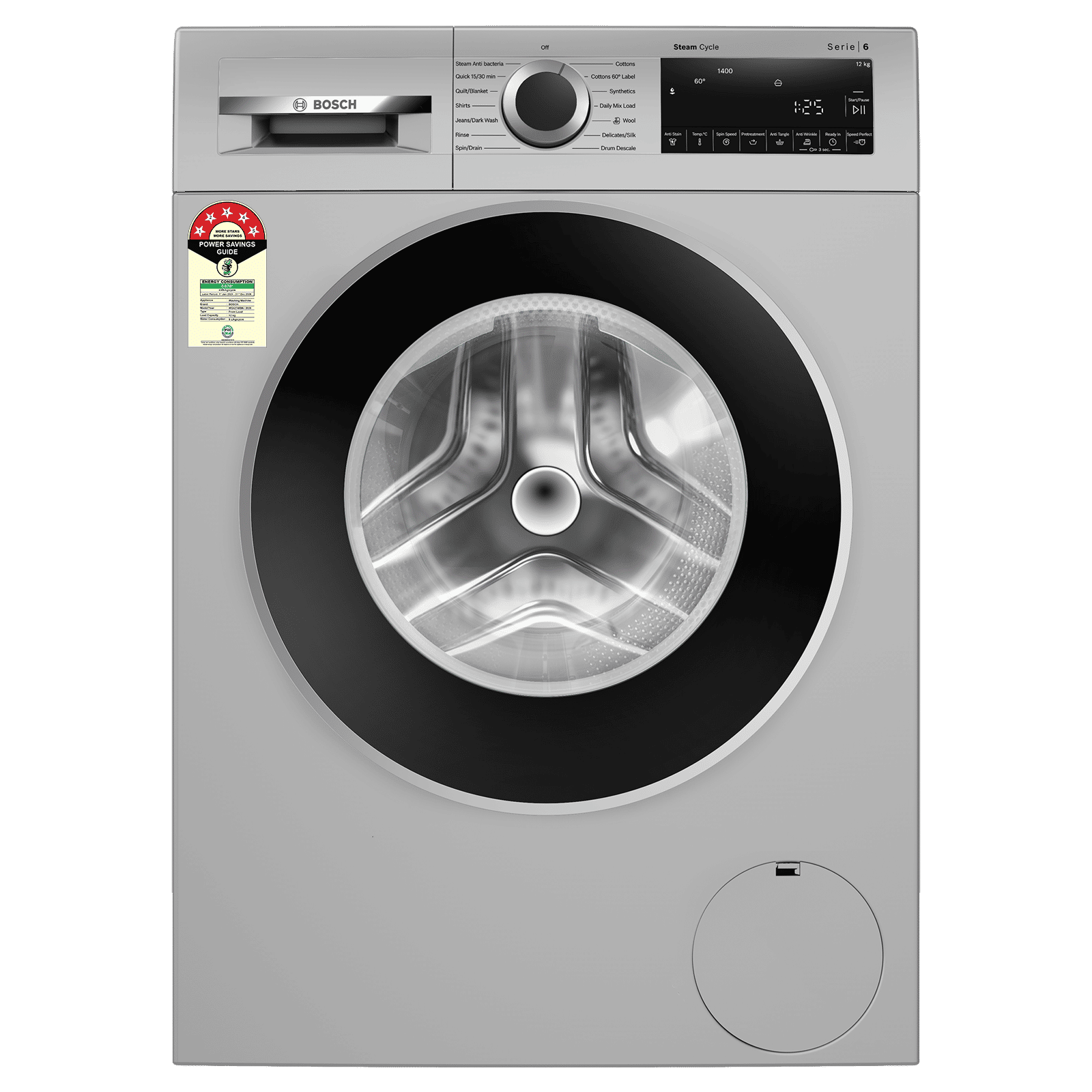 BOSCH 12 kg 5 Star Fully Automatic Front Load Washing Machine (Series 6, WGA2740SIN, EcoSilence Drive, Silver)_1