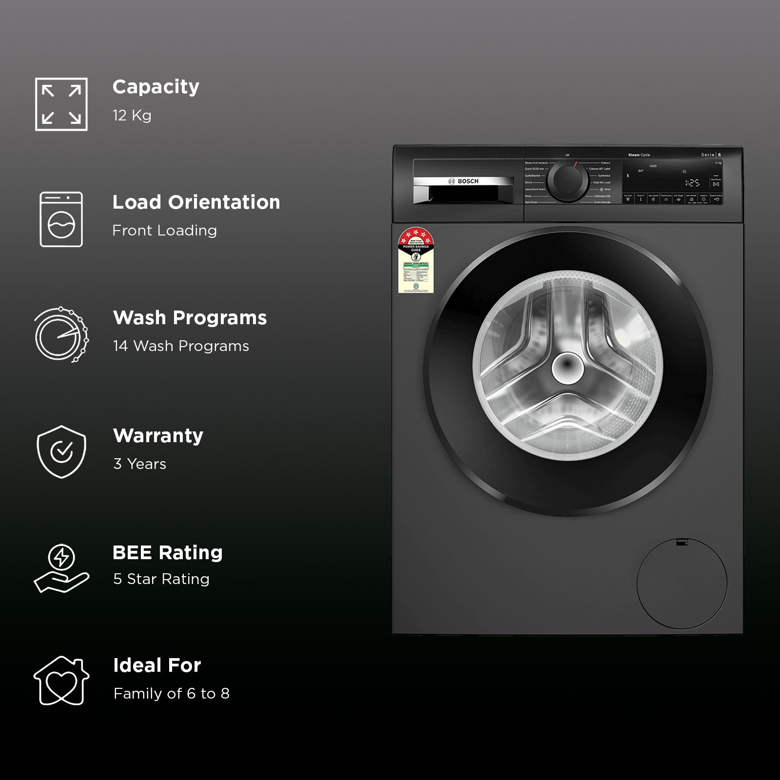 BOSCH 12 kg 5 Star Fully Automatic Front Load Washing Machine (Series 6, WGA2740RIN, EcoSilence Drive, Grey) BOSCH 12 kg 5 Star Fully Automatic Front Load Washing Machine (Series 6, WGA2740RIN, EcoSilence Drive, Grey)_2