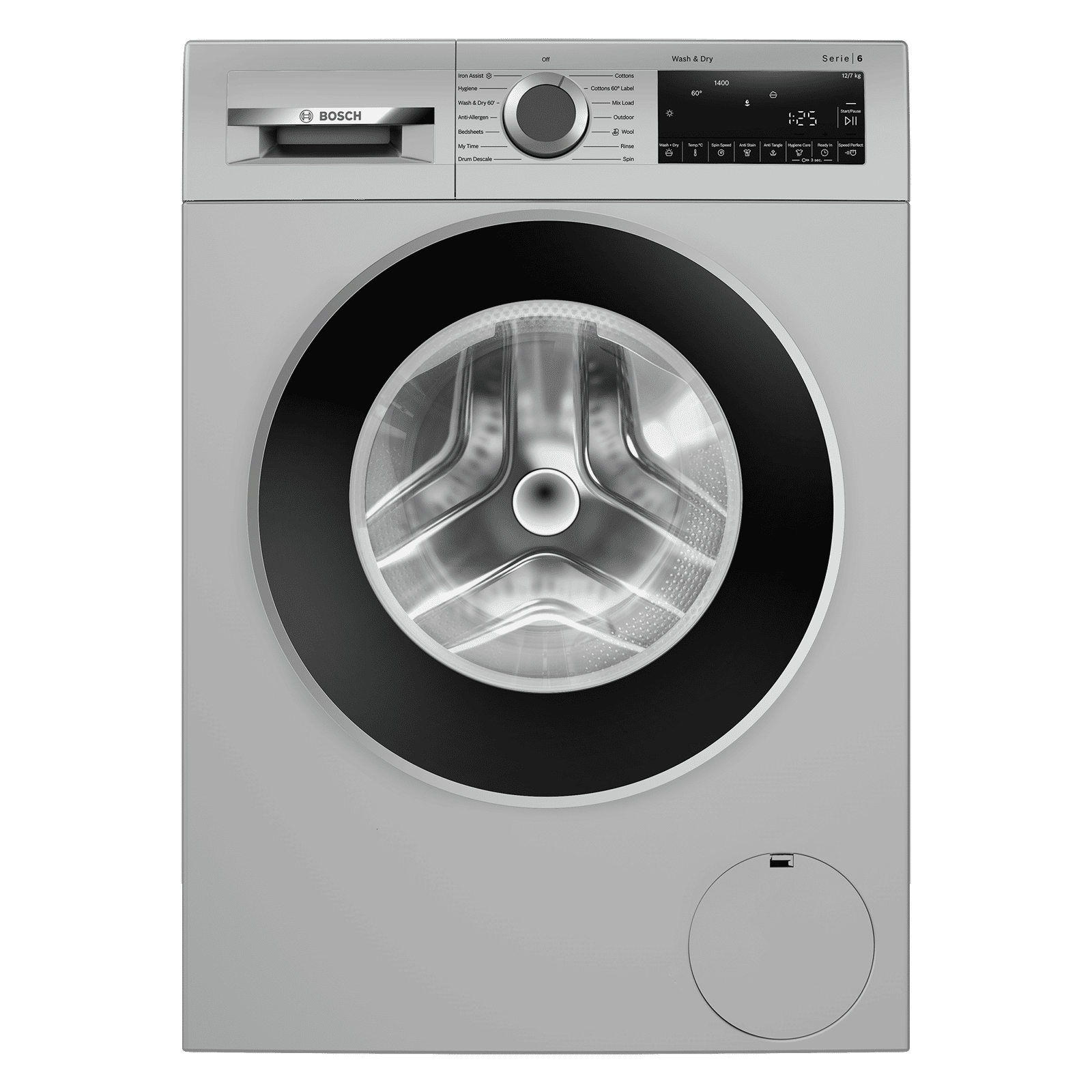 Bosch 12/7 kg Inverter Fully Automatic Front Load Washer Dryer (Series 6, WNA2740SIN, EcoSilence Drive, Silver)_1
