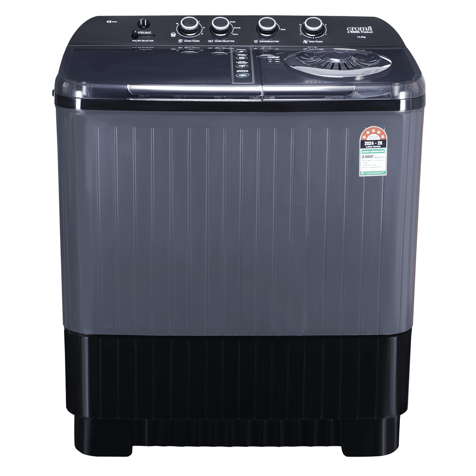 Croma 12 kg 5 Star Semi Automatic Washing Machine with Pulsator Technology (Dark Grey) Croma 12 kg 5 Star Semi Automatic Washing Machine with Pulsator Technology (Dark Grey)_1