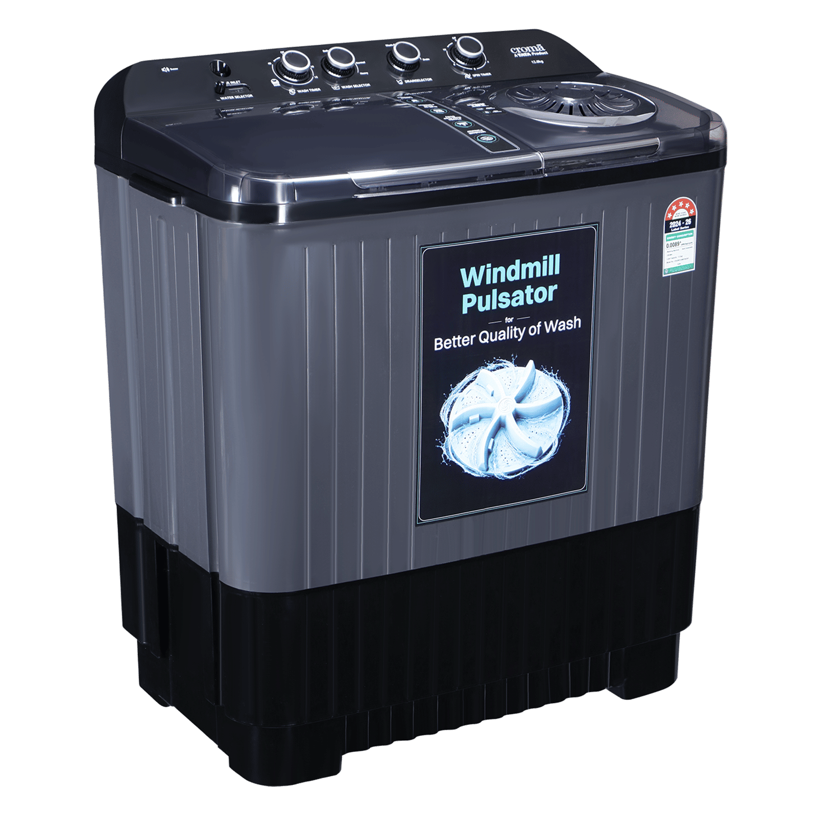 Croma 12 kg 5 Star Semi Automatic Washing Machine with Pulsator Technology (Dark Grey) Croma 12 kg 5 Star Semi Automatic Washing Machine with Pulsator Technology (Dark Grey)_4