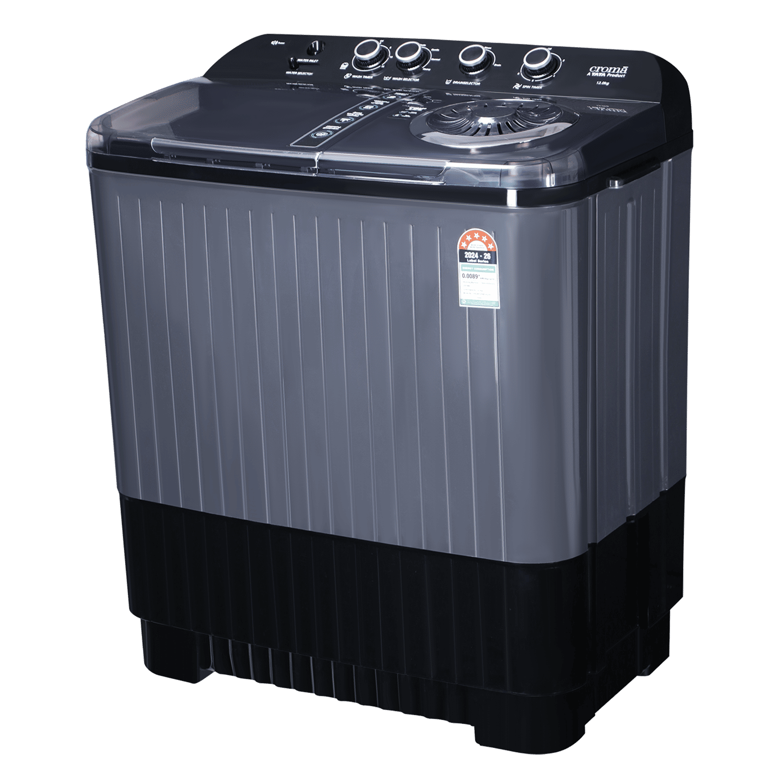 Croma 12 kg 5 Star Semi Automatic Washing Machine with Pulsator Technology (Dark Grey) Croma 12 kg 5 Star Semi Automatic Washing Machine with Pulsator Technology (Dark Grey)_5