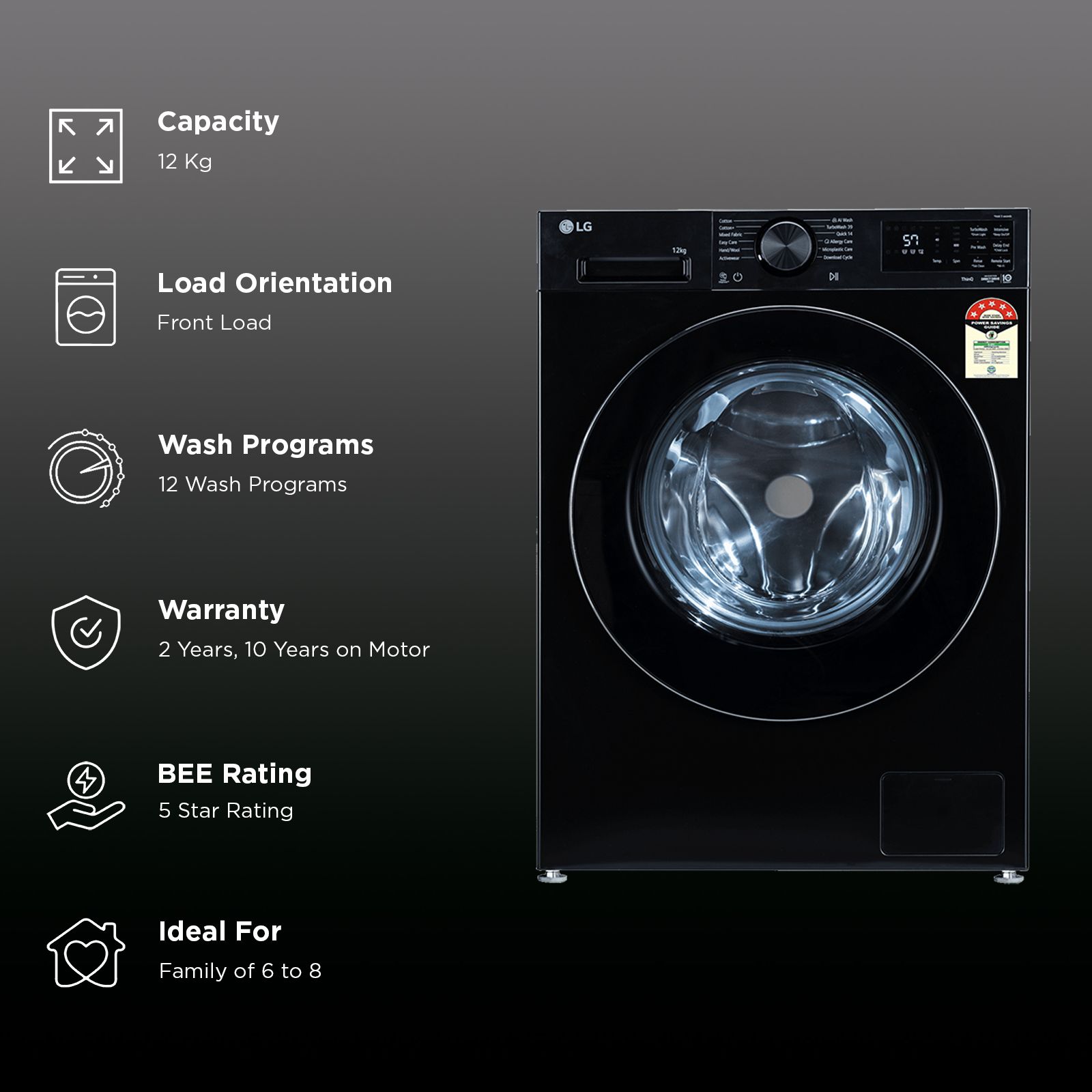 LG 12 kg 5 Star Wi-Fi Inverter Fully Automatic Front Load Washing Machine (GVX, FX1412N5O, ThinQ Technology, Onyx Black)_2