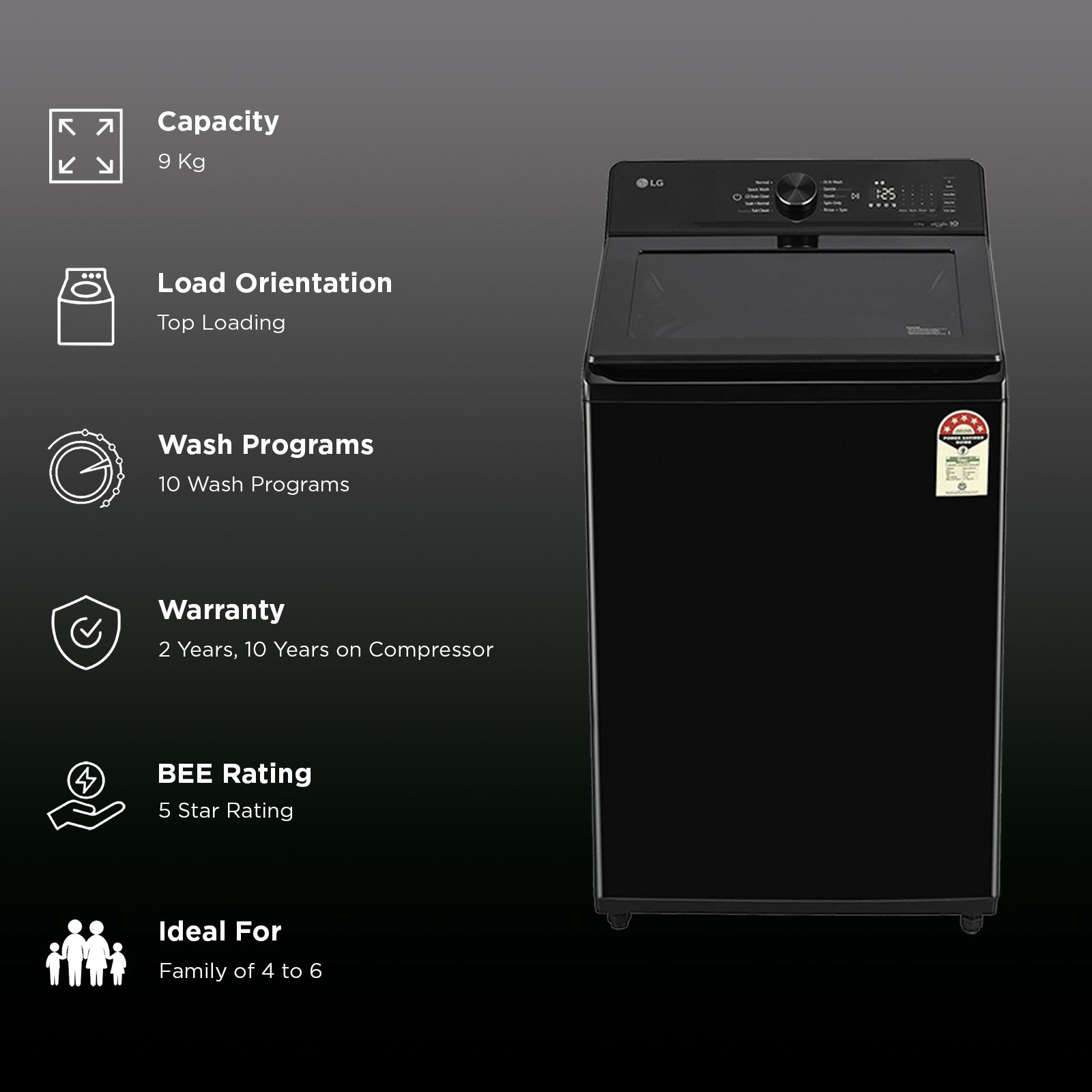 LG 9 kg 5 Star Inverter Fully Automatic Top Load Washing Machine (TX, TX309SPO, In Built Heater, Onyx Black)_2