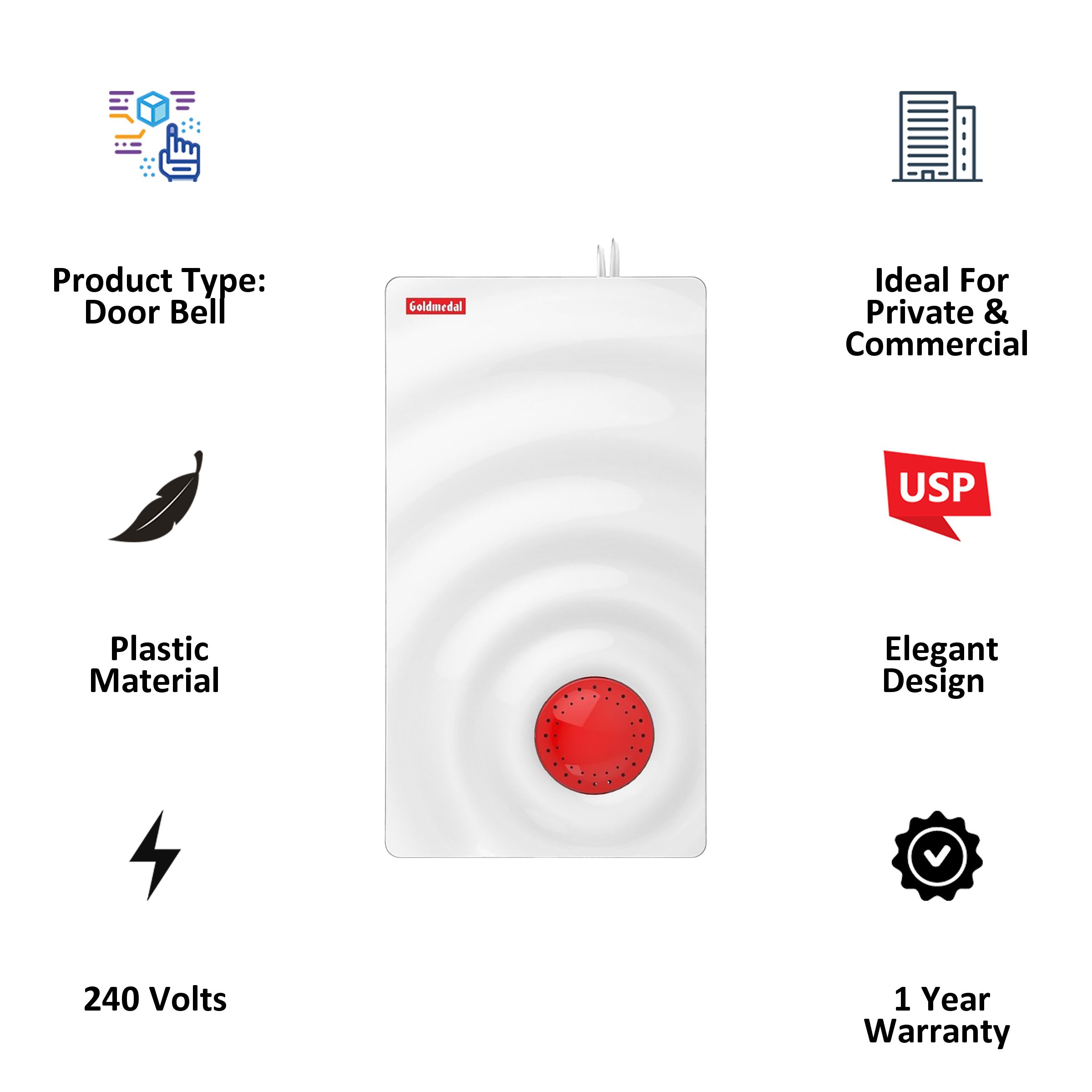 Goldmedal Curve Plus Ocean Door Bell (Stereophonic, 203048, White/Red) Goldmedal Curve Plus Ocean Door Bell (Stereophonic, 203048, White/Red)_4