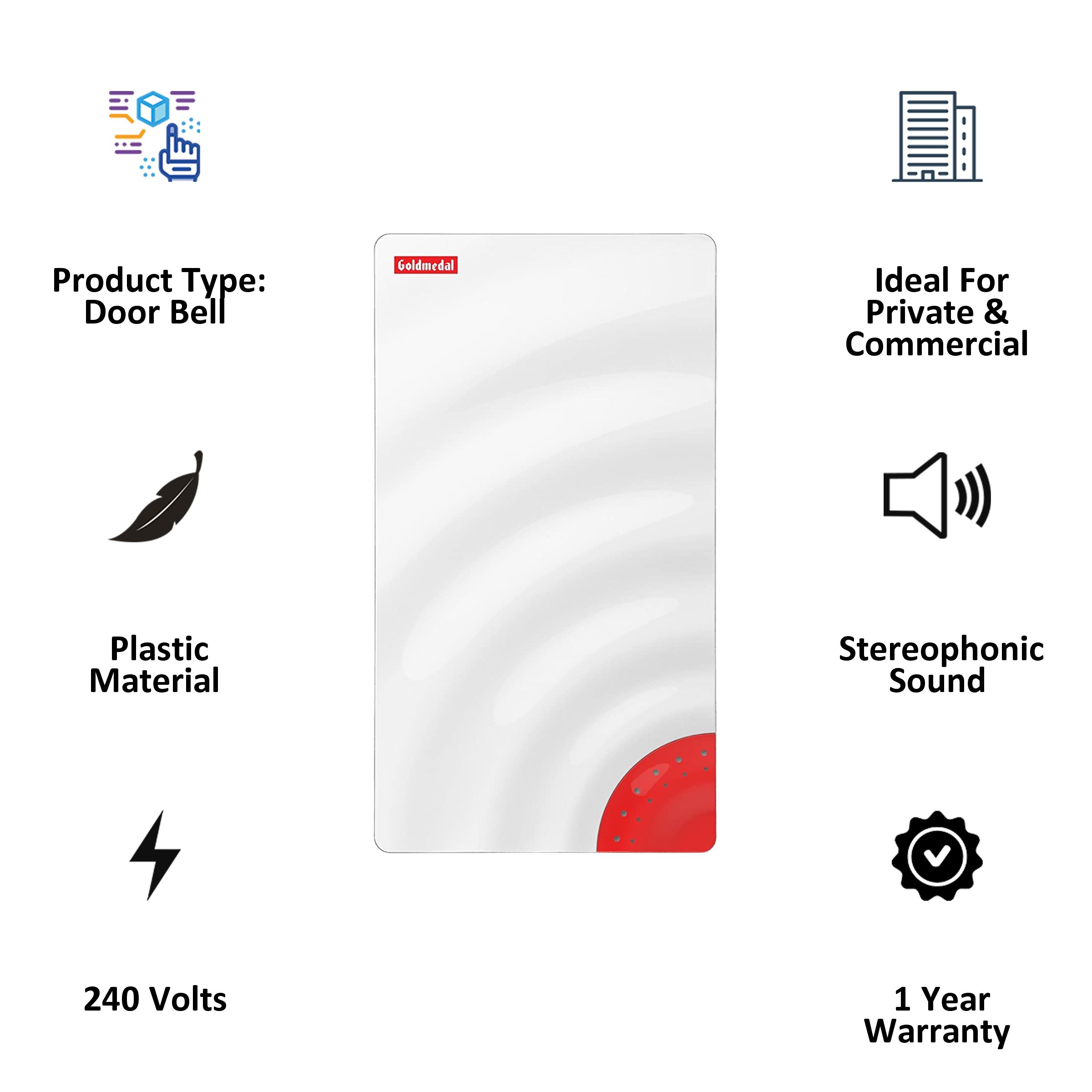 Goldmedal Curve Plus Aqua Door Bell (Stereophonic, 203049, White/Red) Goldmedal Curve Plus Aqua Door Bell (Stereophonic, 203049, White/Red)_5