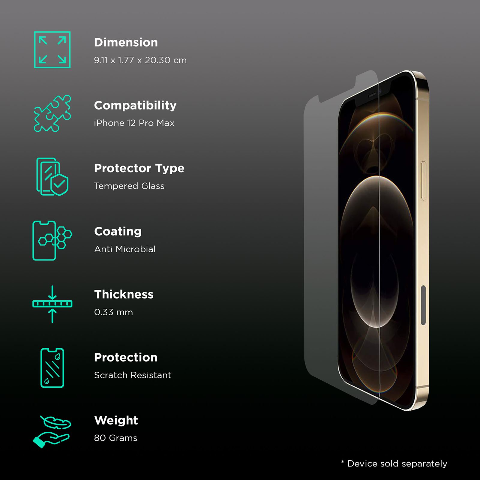 belkin Tempered Glass for Apple iPhone 12 Pro Max (Anti Microbial Coating)_3