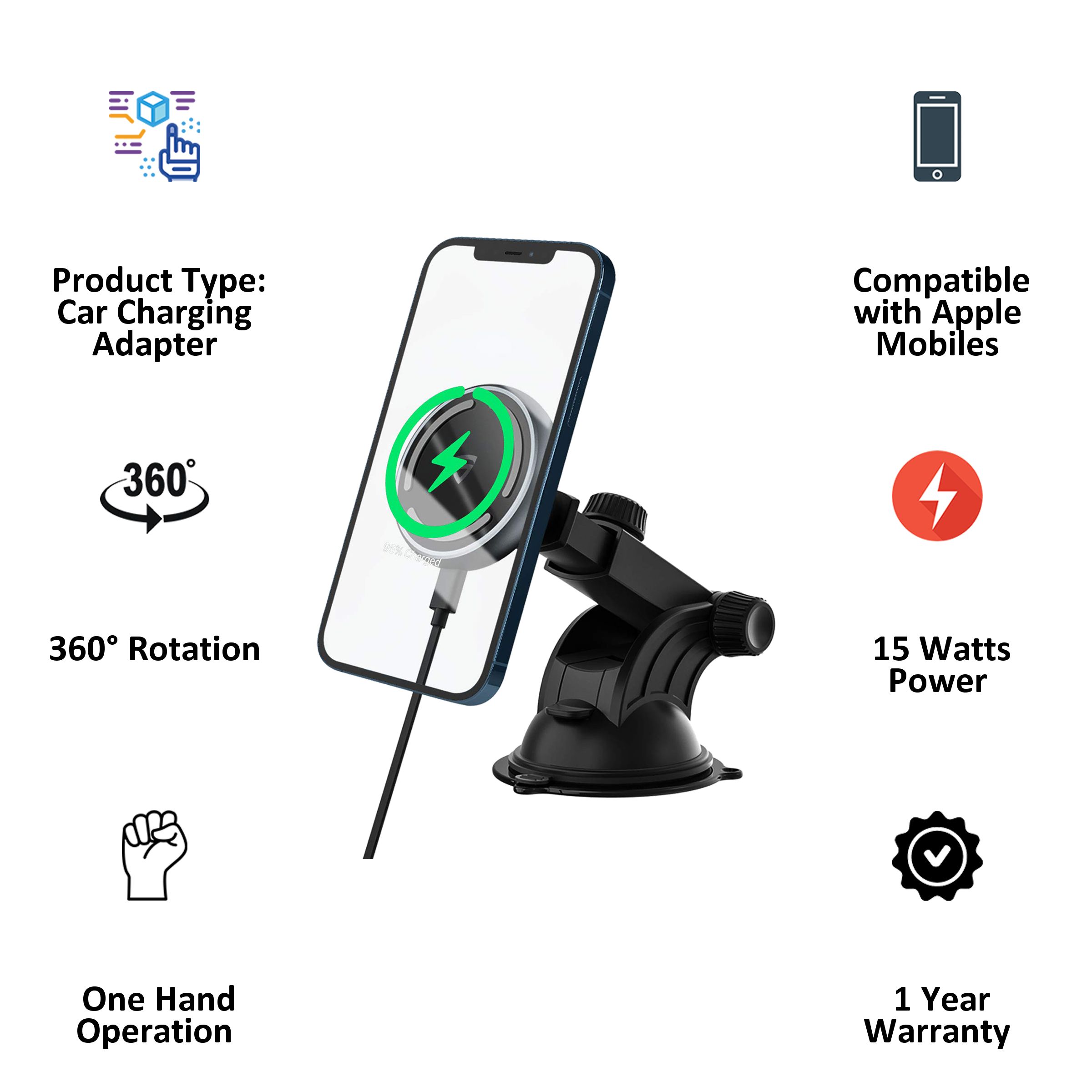 RAEGR MagFix Arc M1310 15 Watts Car Charging Adapter with Cable (Wireless, RG10214, Black) RAEGR MagFix Arc M1310 15 Watts Car Charging Adapter with Cable (Wireless, RG10214, Black)_2