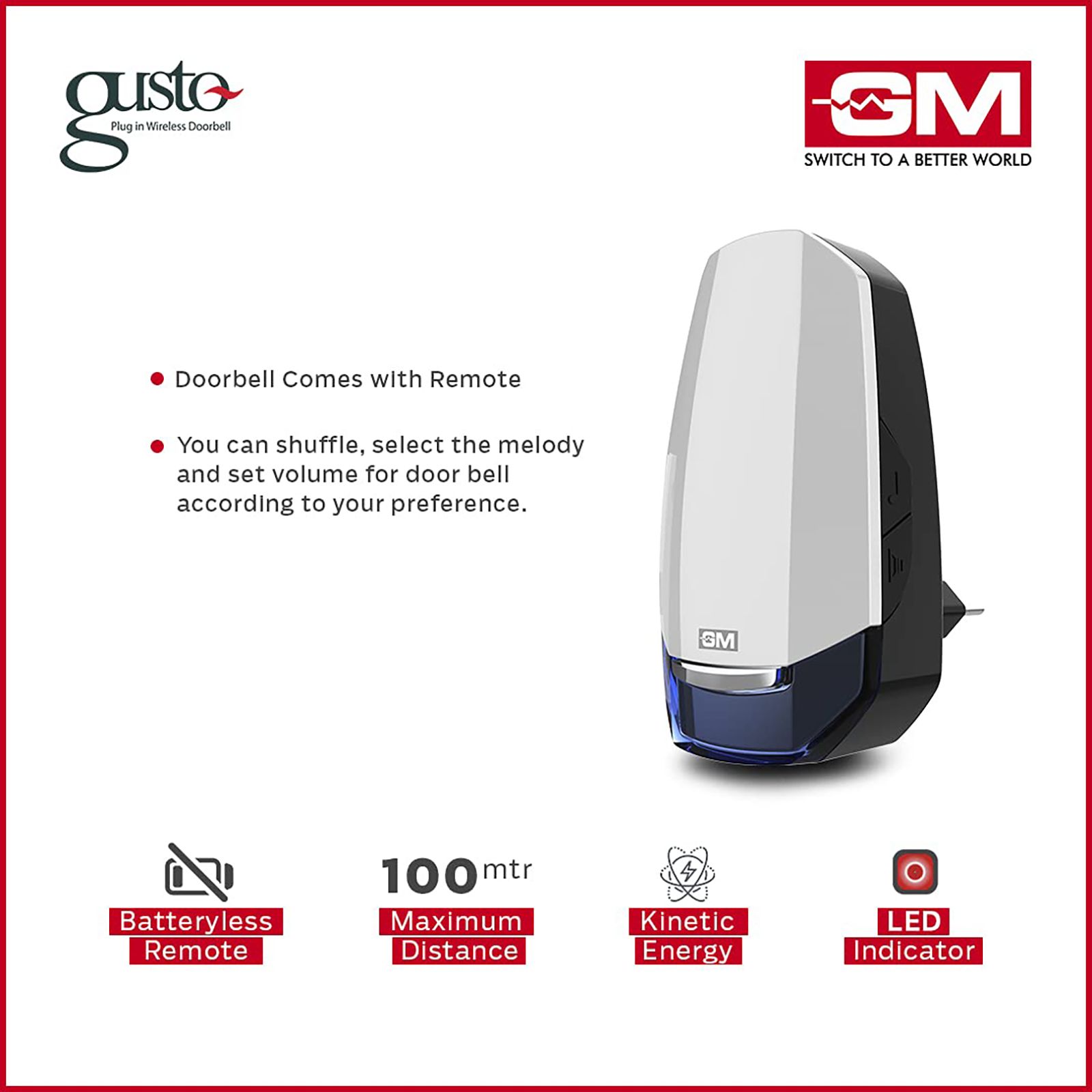 GM Modular ASB Gusto Door Bell (Wireless, 4094, White/Blue)_5