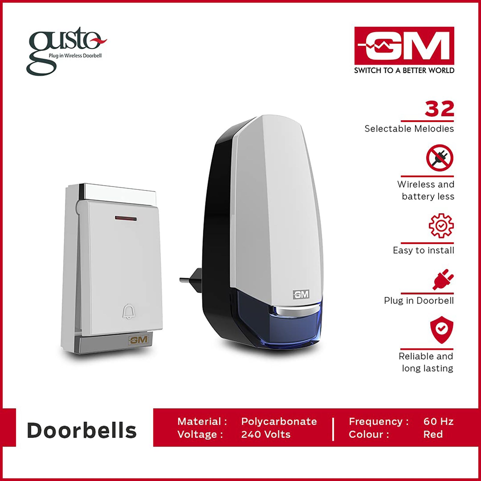 GM Modular ASB Gusto Door Bell (Wireless, 4094, White/Blue)_6