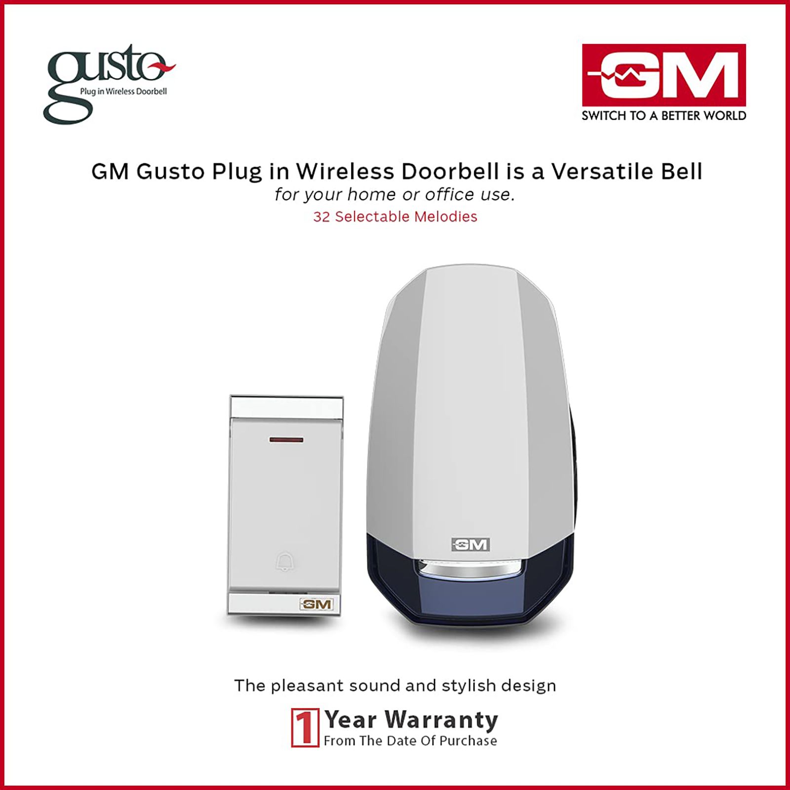 GM Modular ASB Gusto Door Bell (Wireless, 4094, White/Blue)_7