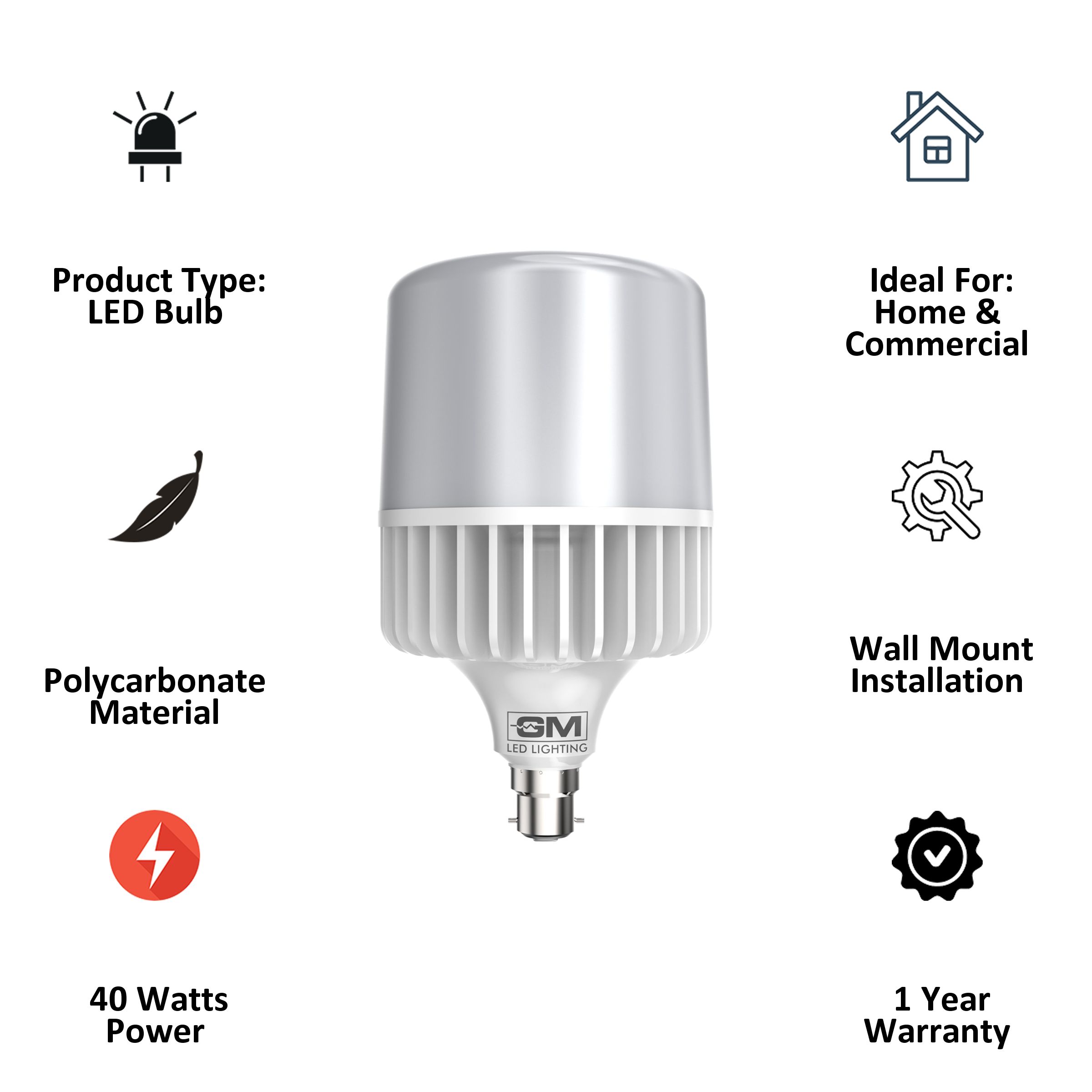 GM GLO 40 Watts Electric Powered LED Bulb (4000 Lumens, GBT-40-6.5K, White) GM GLO 40 Watts Electric Powered LED Bulb (4000 Lumens, GBT-40-6.5K, White)_2