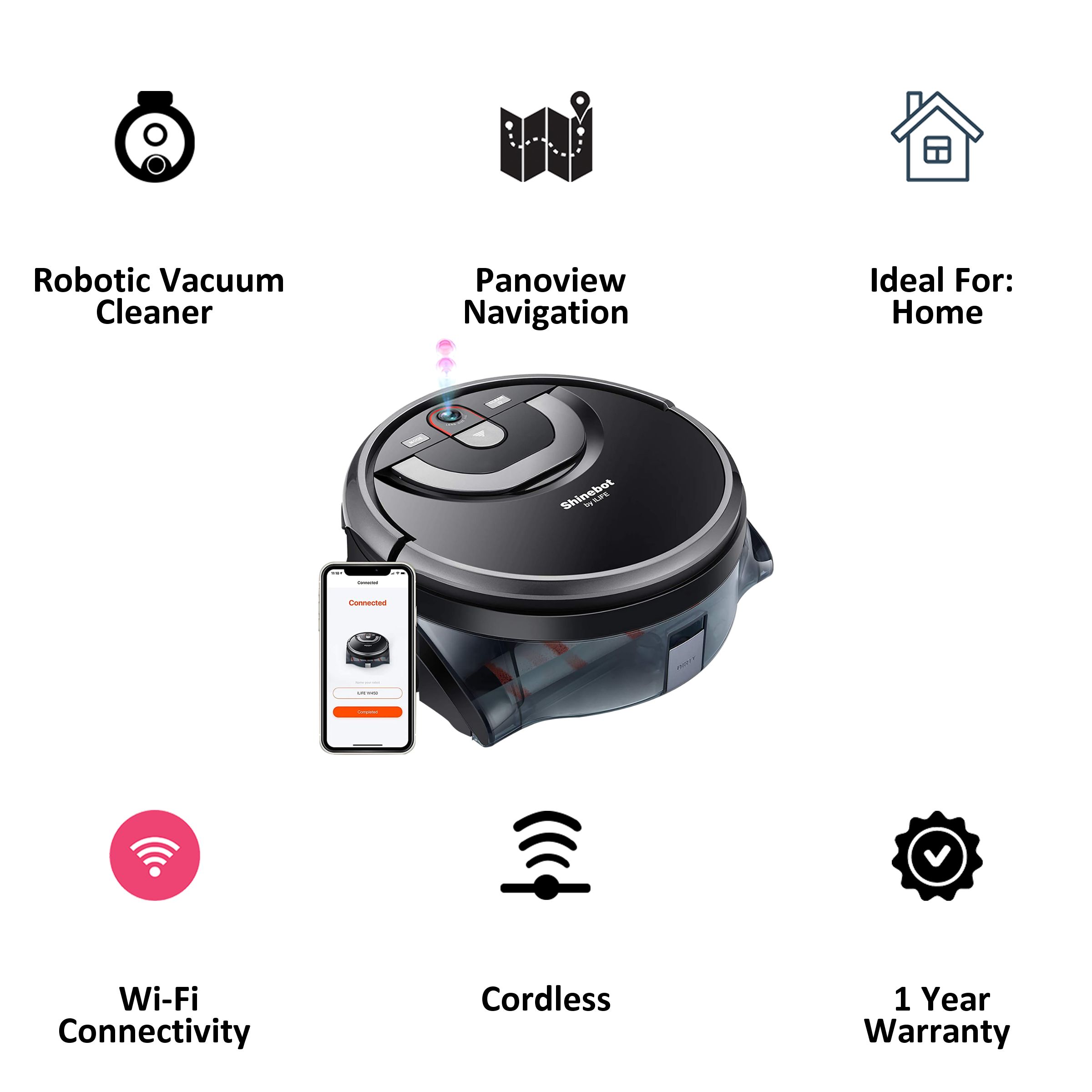 ILIFE Robotic Vacuum Cleaner (W450, Black) ILIFE Robotic Vacuum Cleaner (W450, Black)_3