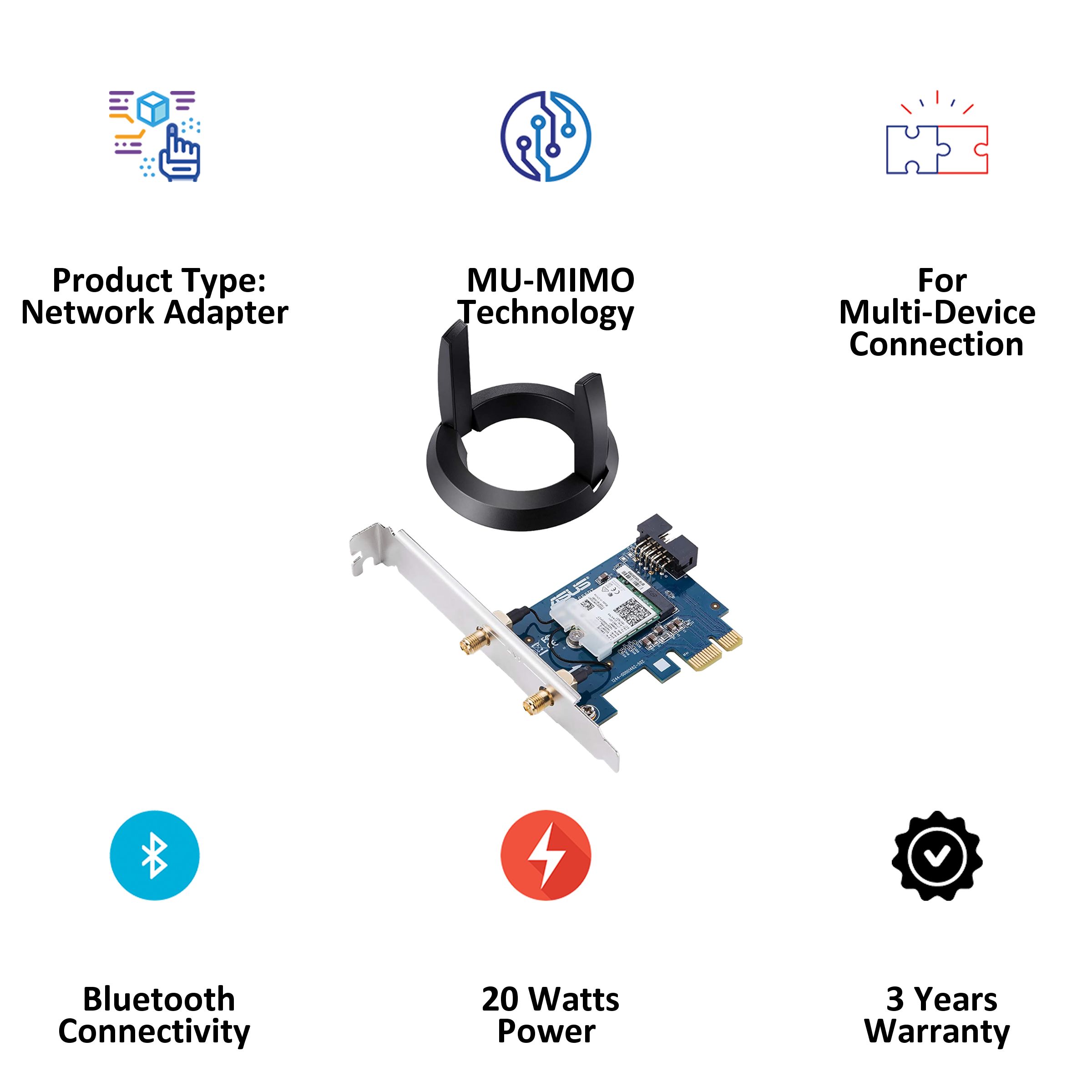 Asus PCE-AC58BT Dual Band Network Adapter (2 Antennas, MU-MIMO Technology, Black) Asus PCE-AC58BT Dual Band Network Adapter (2 Antennas, MU-MIMO Technology, Black)_2