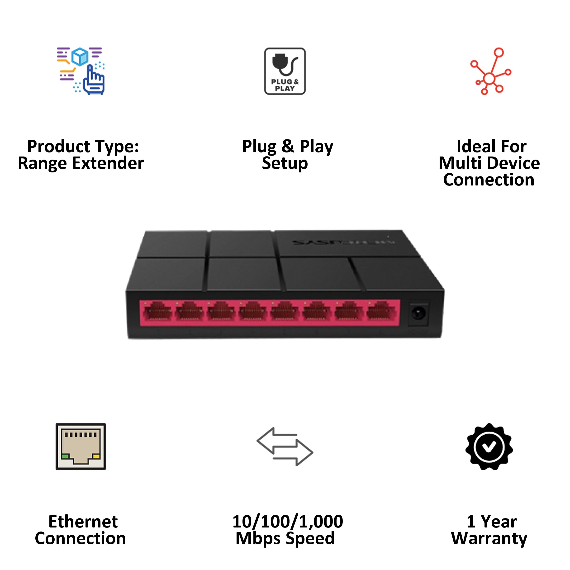 MERCUSYS 8 Ports Switch/Plug (Green Ethernet Technology, MS108G, Black)_4