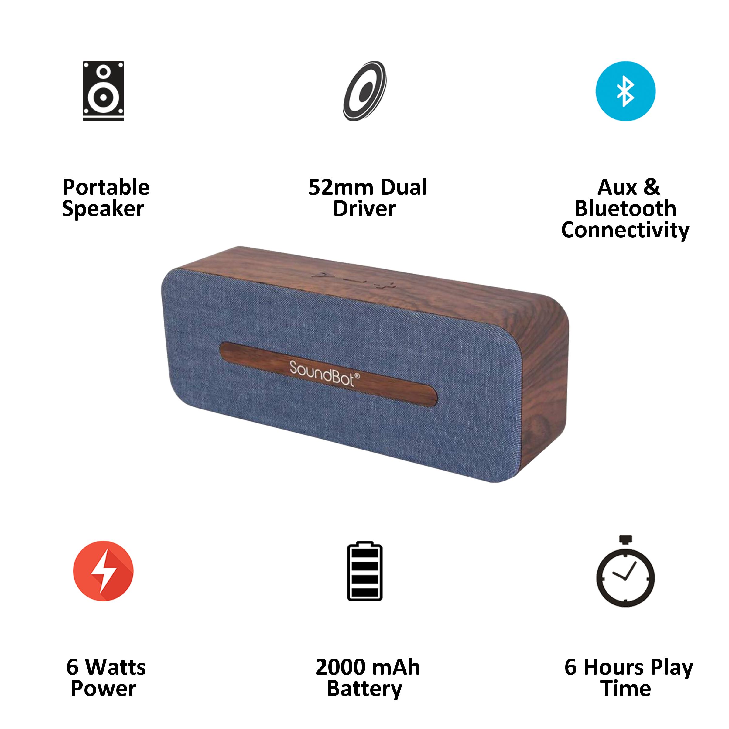 SoundBot 6W Portable Bluetooth Speaker (Water Resistant, Crystal Clear HD Sound, Mono Channel, Blue) SoundBot 6W Portable Bluetooth Speaker (Water Resistant, Crystal Clear HD Sound, Mono Channel, Blue)_3